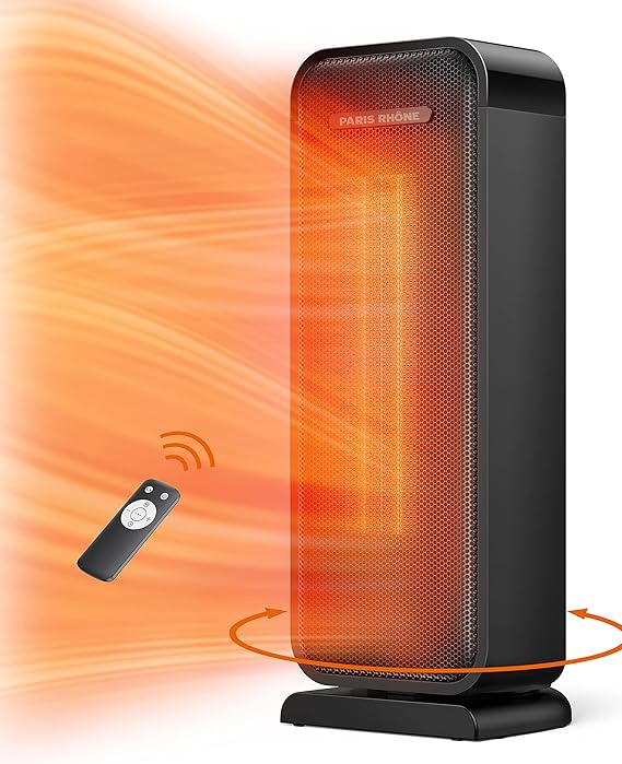 Review Space Heater, PARIS RHÔNE 1500W Electric Heater with 70° Oscillation 12H Timer 3 Modes, Thermostat Tip-Over Protection, 24H Auto-Off Quiet Ceramic Heater With Remote for Bedroom, Office & Indoor Use