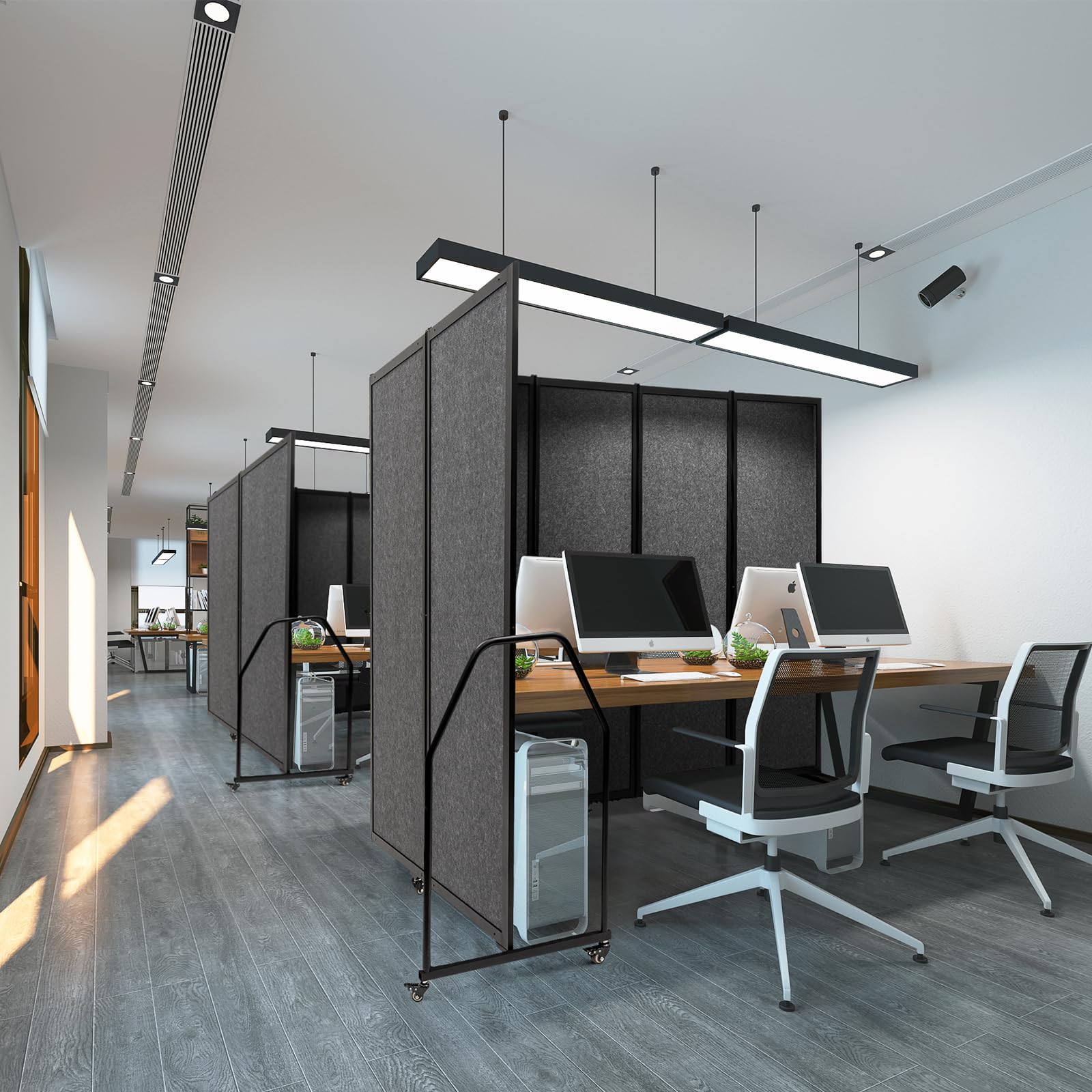 Artigwall Foldable Privacy Screens Rolling Room Partition with arms Versatile Freestanding Dividers for Hospitals Clinics Nursing Homes Offices 7 Panel, Dark Gray