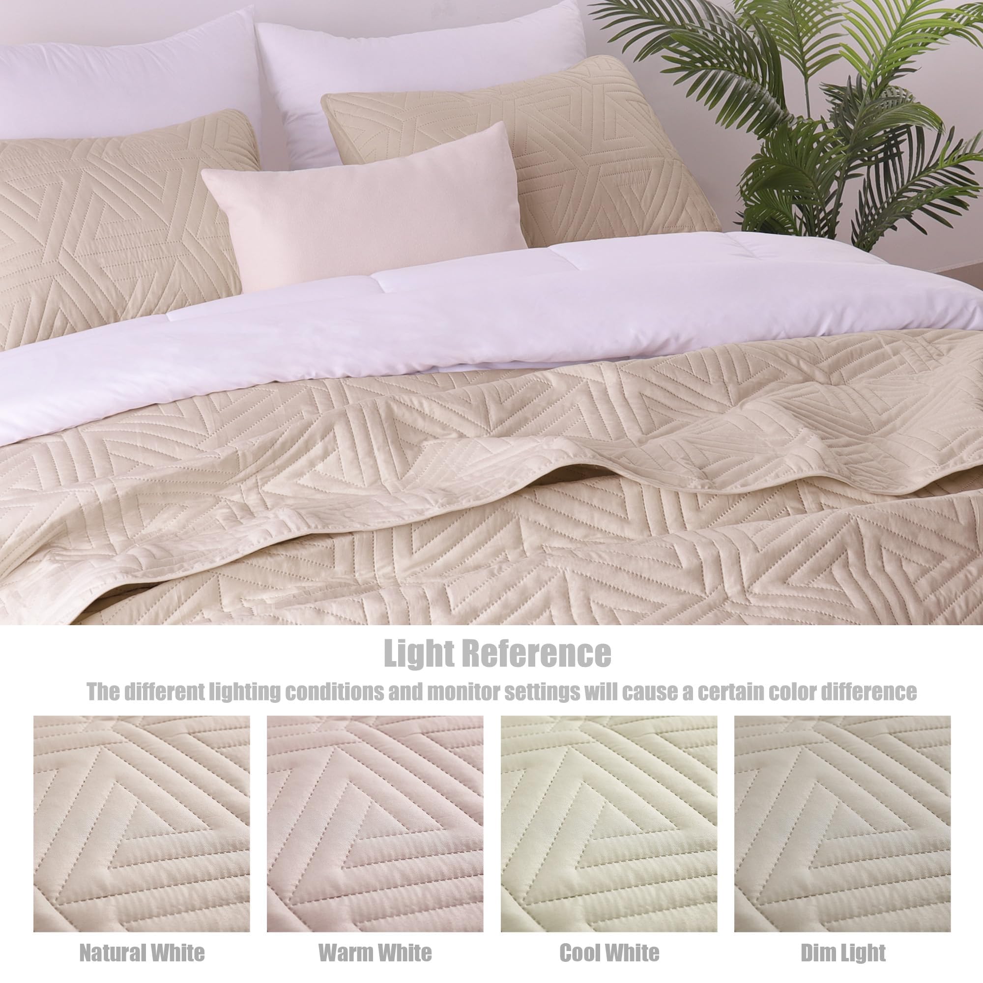 Whale Flotilla Réversible Couvre-lit 240 x 260 cm, avec 2 Taies d'oreiller en Microfibre, Dessus de Lit Doux et Léger, Matelassage Ultrasonique à Motif Géométrique, pour Toutes Saisons, Beige