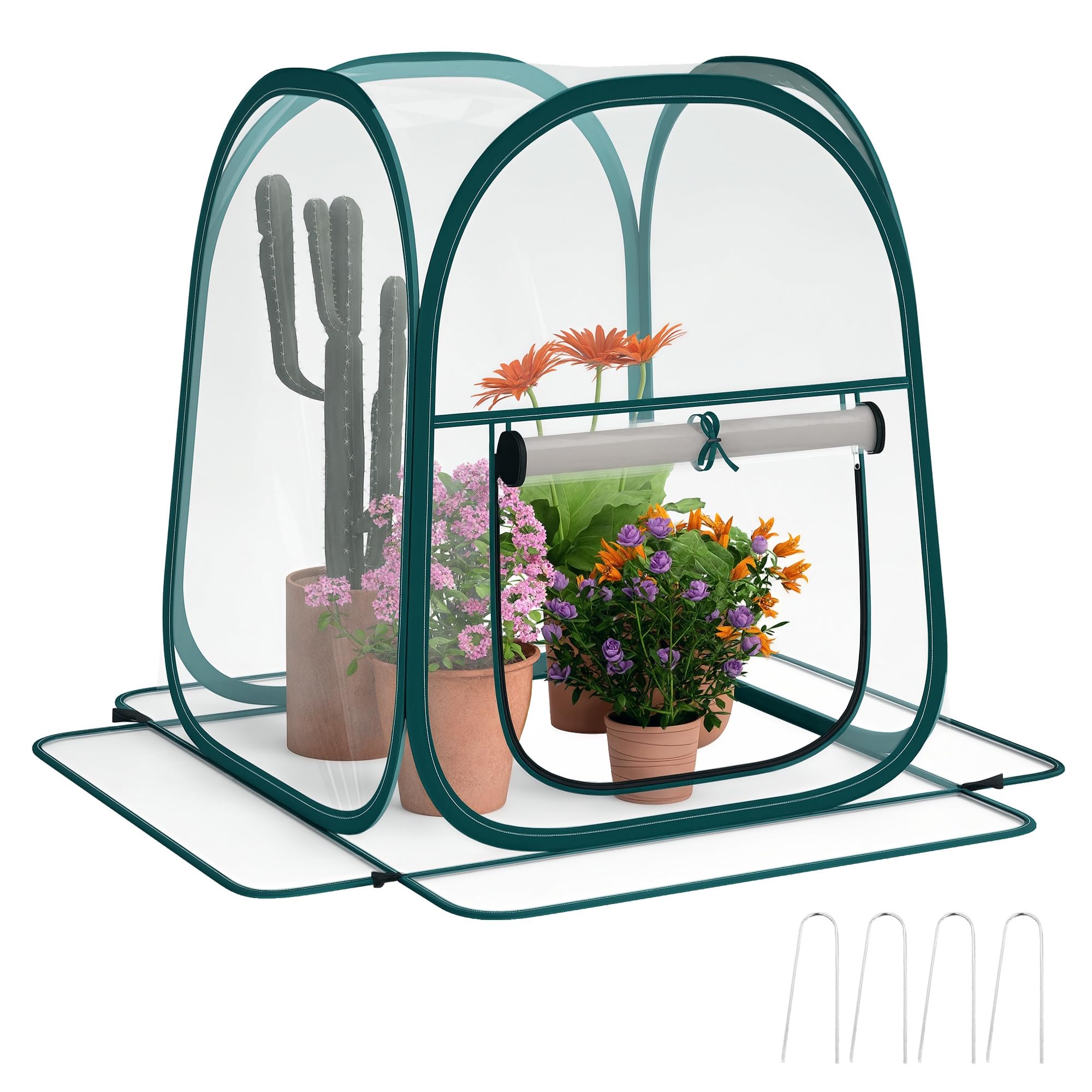 Outsunny Mini Invernadero Plegable Pop-up, Invernadero Exterior Transparente con Puerta Enrollable y Cubierta de Plástico, Contraviento, para Cultivar Plantas, Flores, 70x70x80 cm, Transparente