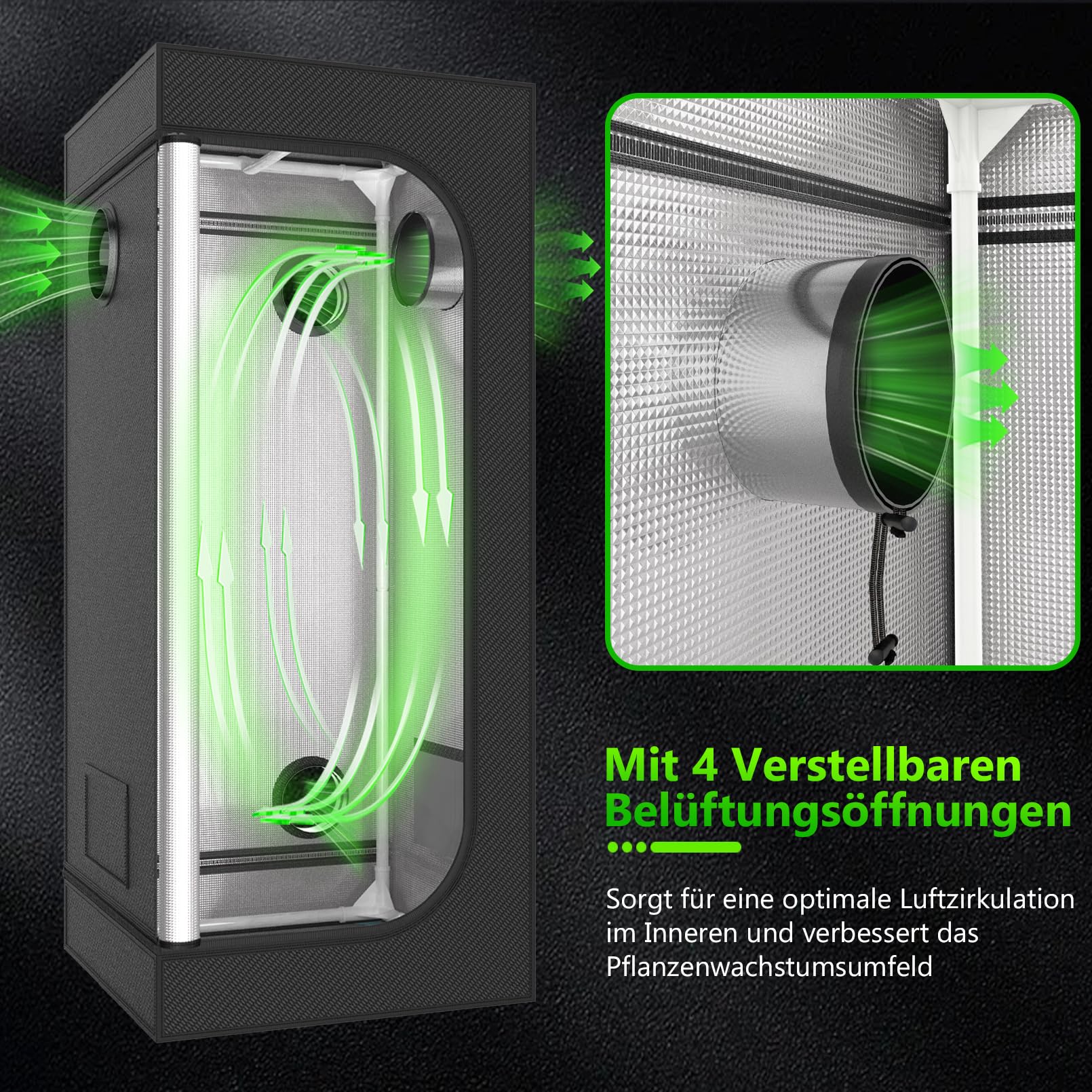Growzelt Komplettset 120x120x200cm Grow Tent Kit mit 200W LED Vollspektrum Grow Lampe Dimmbar, GrowZelt Kit Komplettes Hydroponics Grow Tent Complete Set