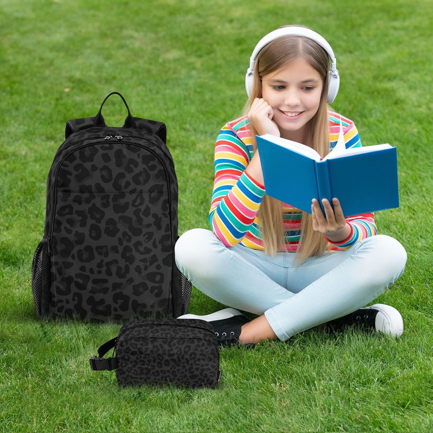 SUABO Backpack Lunch Bag Set for Boys Girls, Black Leopard Middle-School Elementary Bookbags, 2Pcs School Bag with Lunch Bag - Image 7