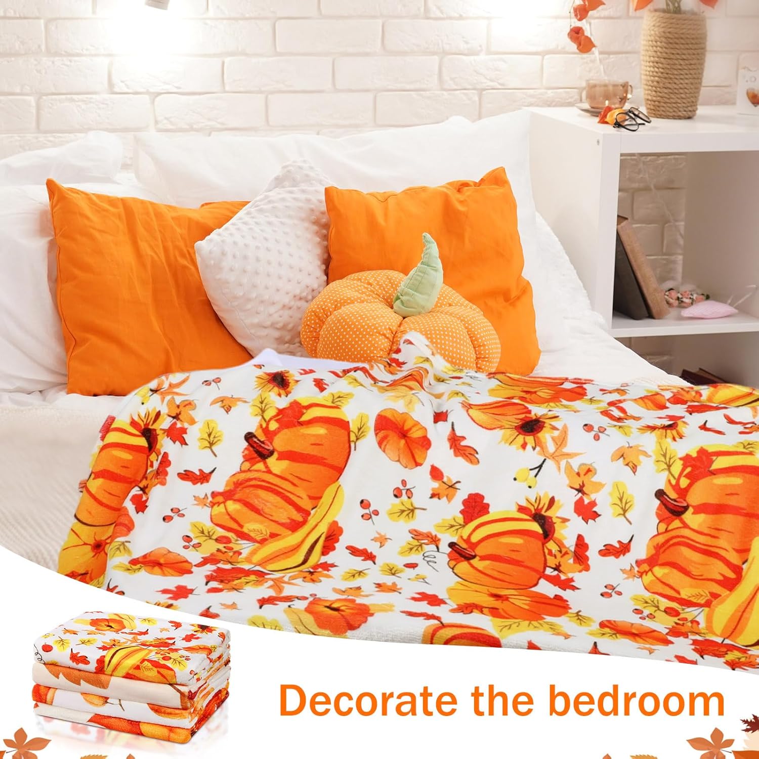 Buryeah 4 Pcs 50 x 60 Inch Fall Throw Blanket Thanksgiving Warm Soft Pumpkin Maple Autumn Plush Blanket Flannel Fleece Throw for Couch Chair Bedroom Picnic Home Decoration