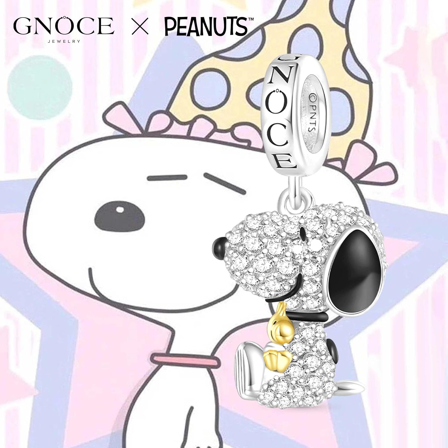 GNOCE Peanuts Snoopy Hugging Woodstock Diamond Pendant Dangle Charm for Women, S925 Sterling Silver Dangle Charms for Women Wife, Valentine‘s Day, Mother’s Day Jewelry - Image 3