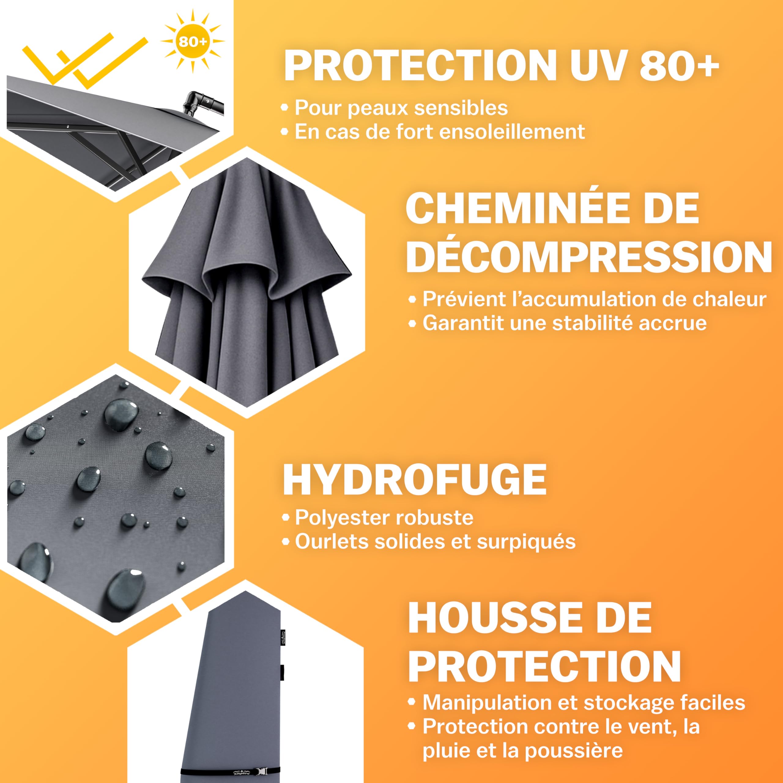 Kingsleeve® Parasol de jardin extérieur en alu Parasol déporté inclinable anthracite Ø330cm avec manivelle Protection UV 80+