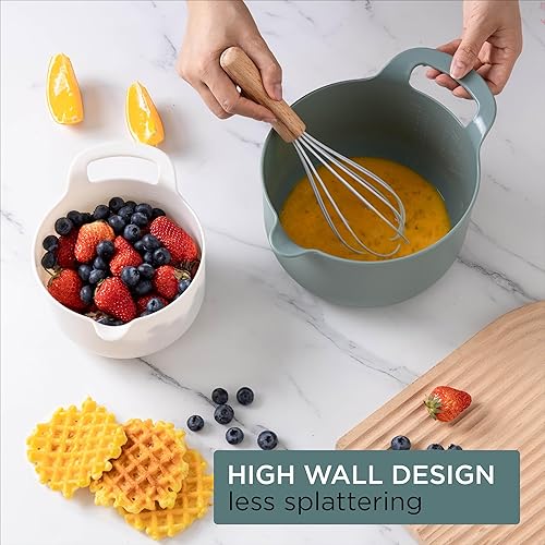 Vista 30 de COOK WITH COLOR Nesting - Juego de cuencos de plástico para mezclar con boquillas y asas, color rosa, 4 piezas antideslizantes