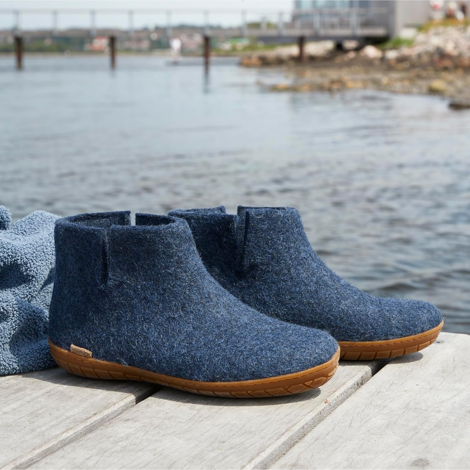 Glerups 100% quality wool mix Boot Slipper with rubber sole - Unisex - Denim - Image 7