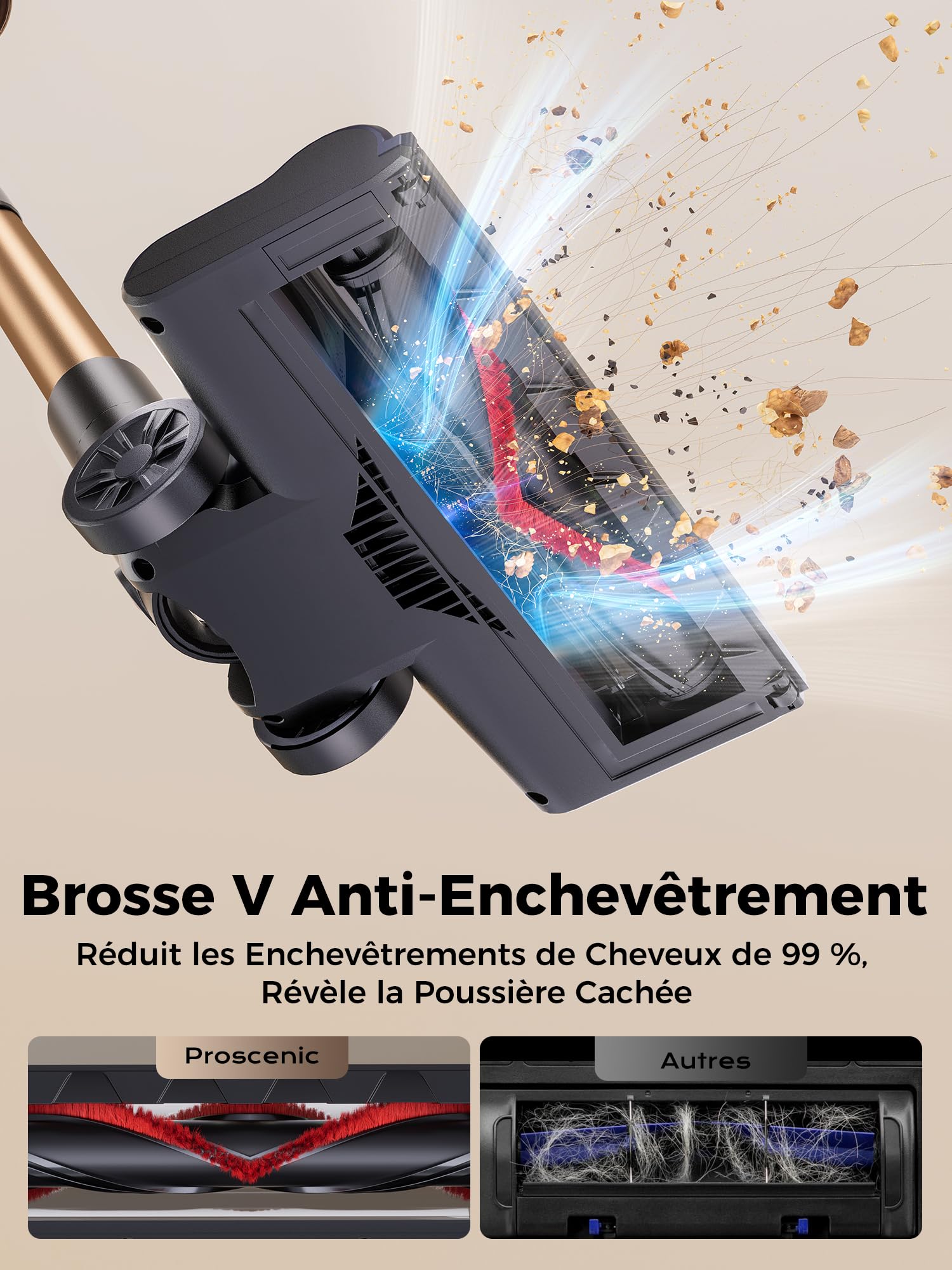 Proscenic P11 Ultra+ Aspirateur Balai sans Fil,50KPa 50Mins 500W Aspirateur sans Fil Puissant,Brosse Anti-Emmêlement,télescopique Léger Aspirateur Balai pour Tapis, Poils Animaux, Sol Dur et Voiture