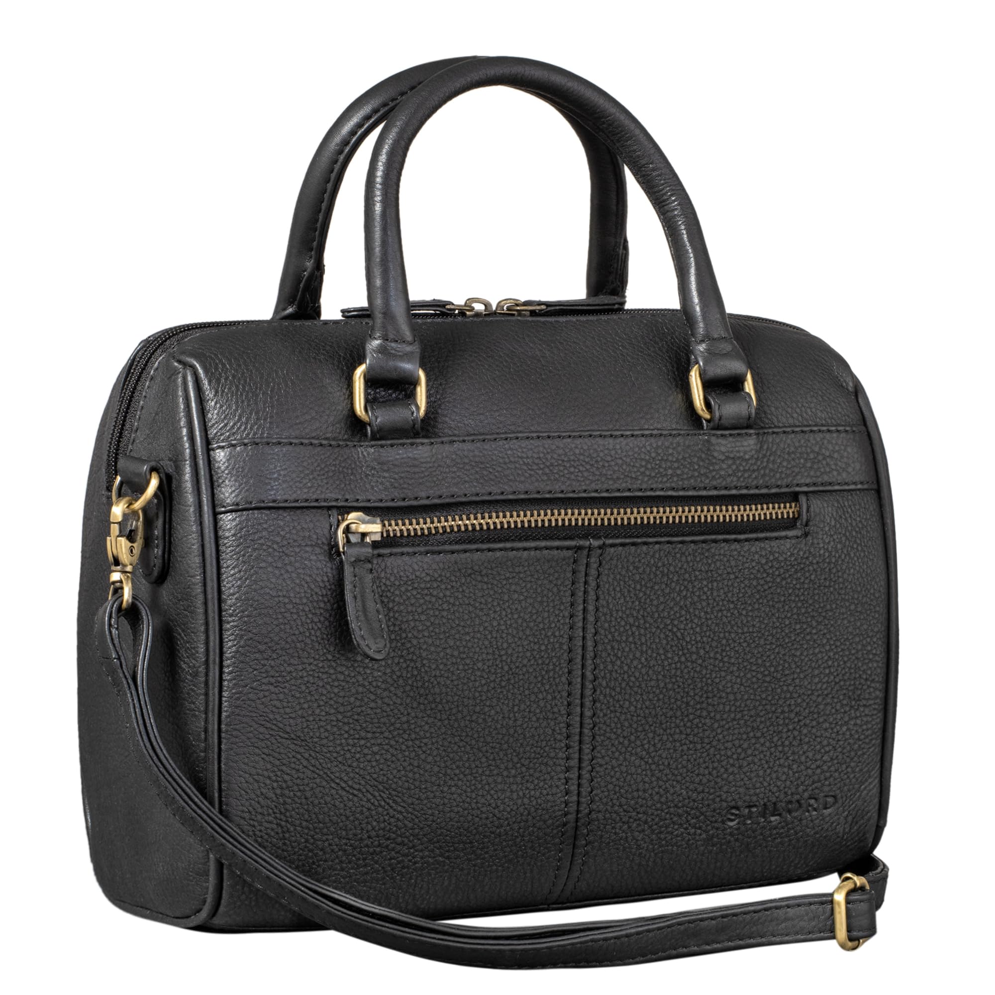 STILORD Cassandra Leder Handtasche Damen Fashion-Tasche Ledertasche Henkeltasche Umhängetasche und Schultertasche Echtleder Farbe:schwarz
