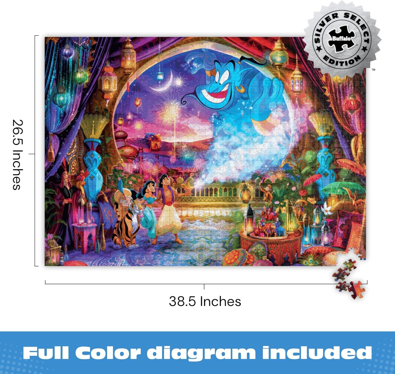 Disney’s Aladdin 2000 Piece Puzzle – Buffalo Games Silver Select Premium Jigsaw Puzzle for Adults with Foil Accents, Reference Poster & Giftable Box