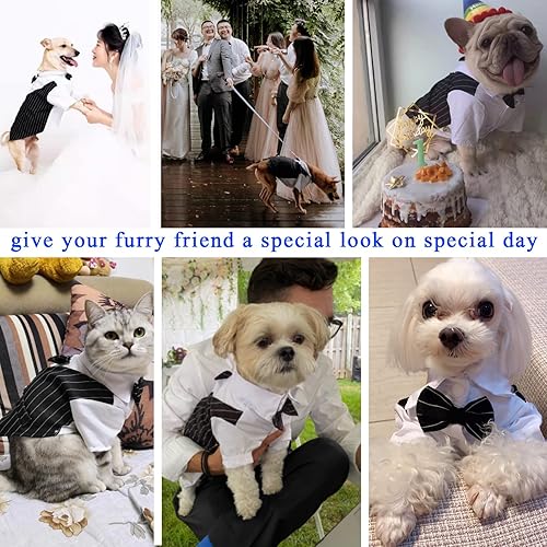 Miniatura 7 de Camisa de esmoquin a rayas para perro, traje formal con pajarita, disfraz elegante para mascotas, camisas de boda para perro, príncipe, camisa de