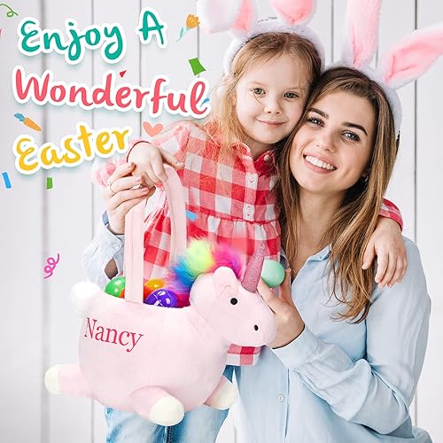 Miniatura 6 de Cesta de Pascua personalizada de 15 pulgadas, cesta de Pascua personalizada con nombre bordado, cesta de caza de huevos de Pascua de felpa para