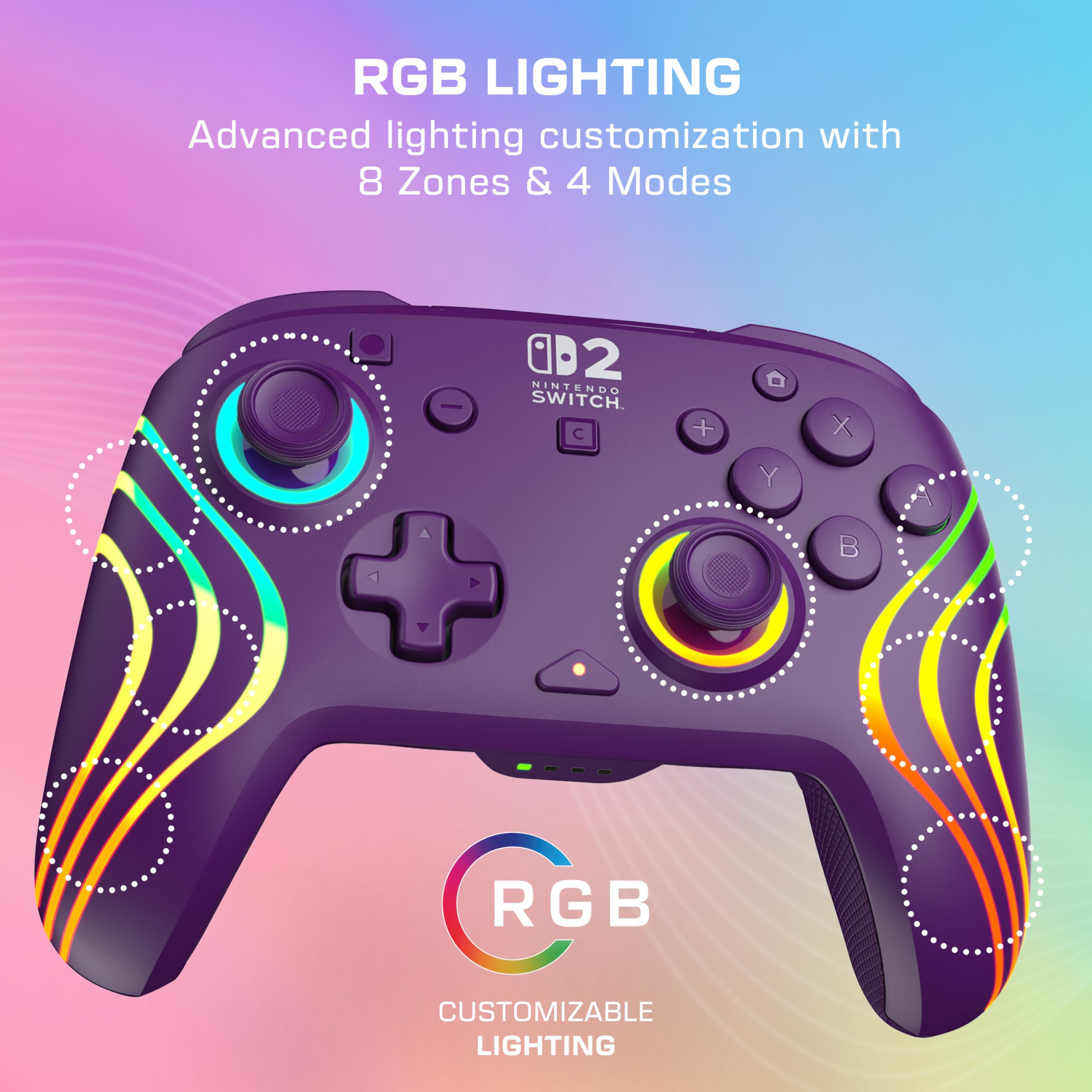 Turtle Beach Afterglow Viola Controller da gaming RGB wireless con licenza ufficiale per Nintendo Switch 2
