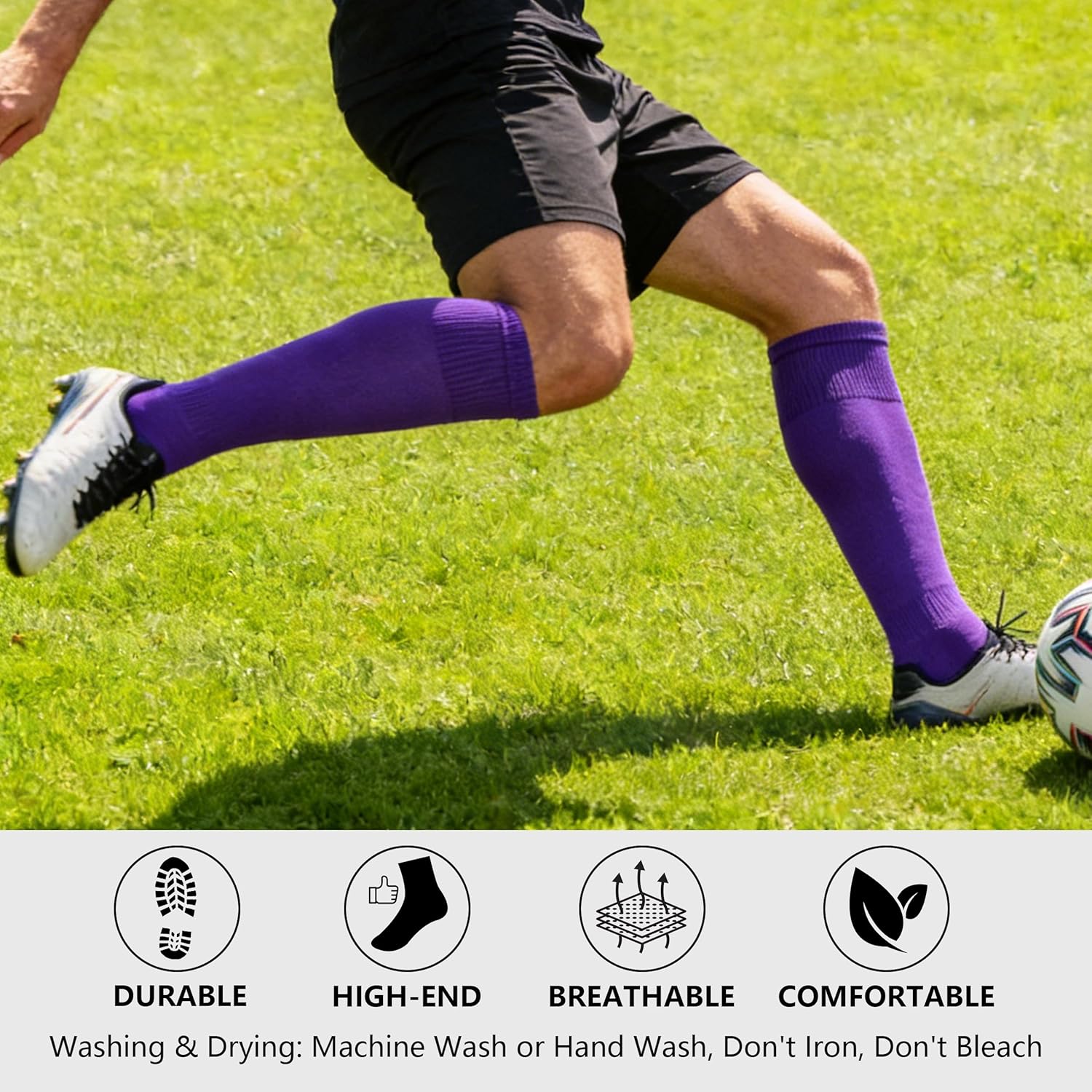 Dsource Unisex Soccer Socks, Knee High Solid Baseball Football Sports Team Socks - Image 6