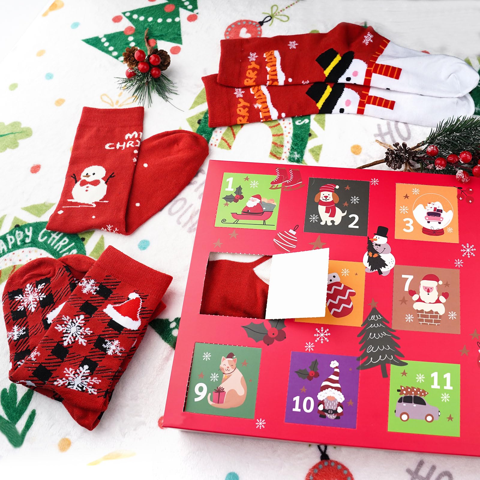 ANOTION 2025 Christmas Advent Calendar, 12 Days of Warm Socks for Women Holiday Countdown Calendar Gifts - Image 2