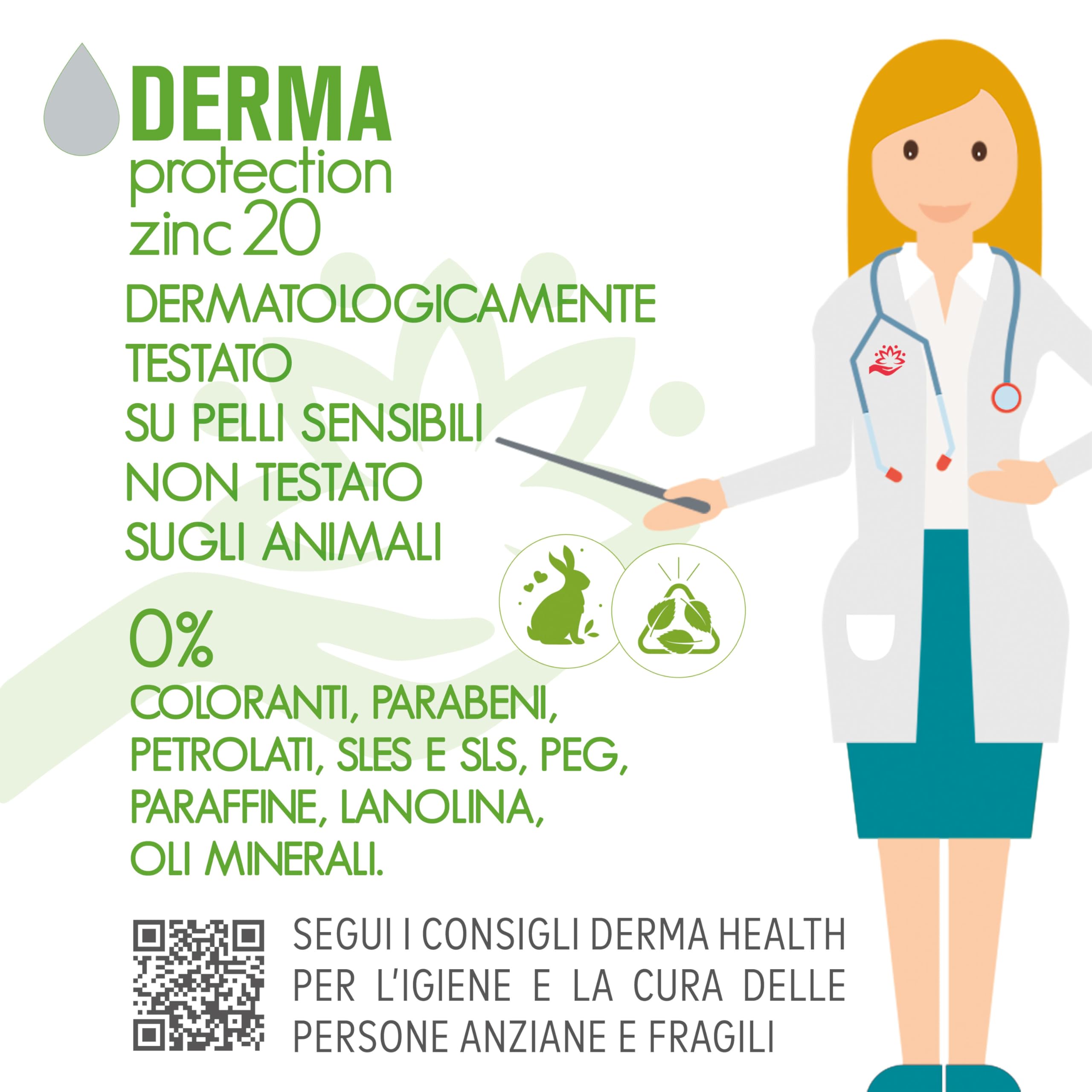 Derma Health Derma Protection Zinc 20 Crema Emolliente e Protettiva all'ossido di zinco 20% 200 ml