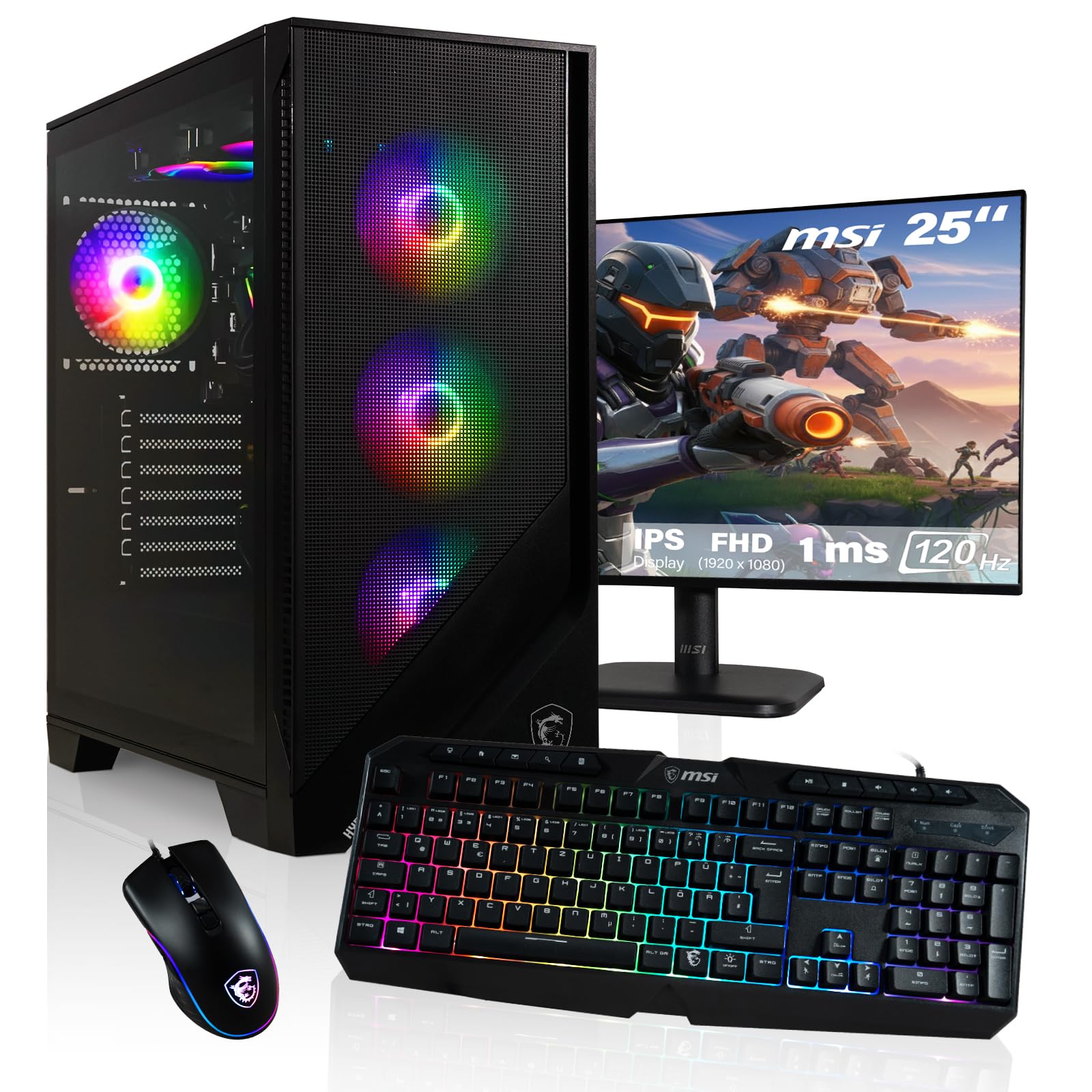 HYPER BYTE - Gaming PC - Komplett Set mit AMD Ryzen 7 5700G | 4,6 GHz | Vega 8 | 16GB DDR4 RAM | 1TB SSD | Wasserkühlung | 25 Zoll Monitor | Maus & Tastatur | WLAN | Win11 Pro | All in One Desktop
