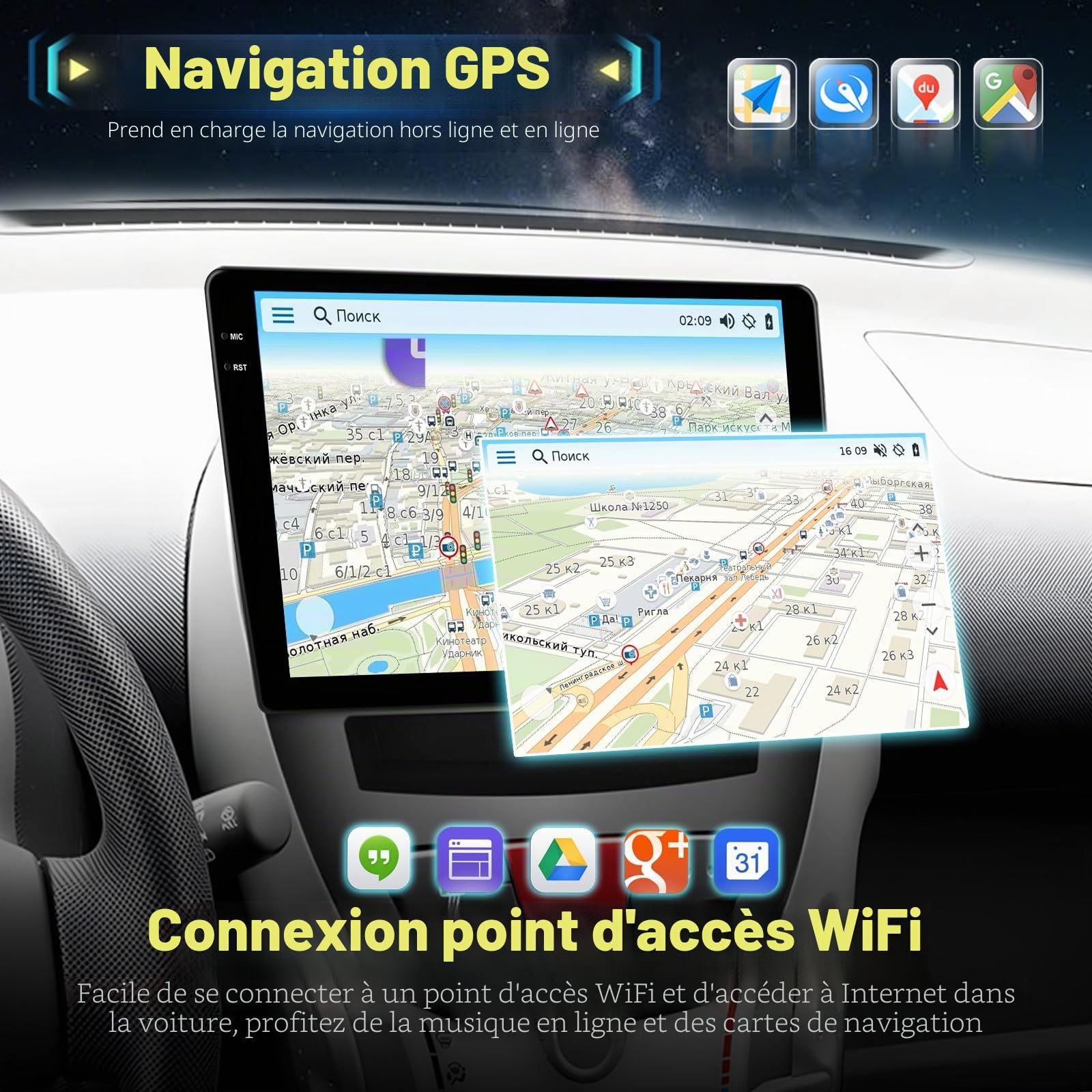 4G+128G Android Autoradio pour Toyota Aygo/Peugeot 107/Citroen C1 2004-2014 avec Carplay & Android Auto sans Fil, Écran Tactile IPS 9 Pouces avec GPS, WiFi, EQ, Bluetooth 5.0, Radio FM/RDS