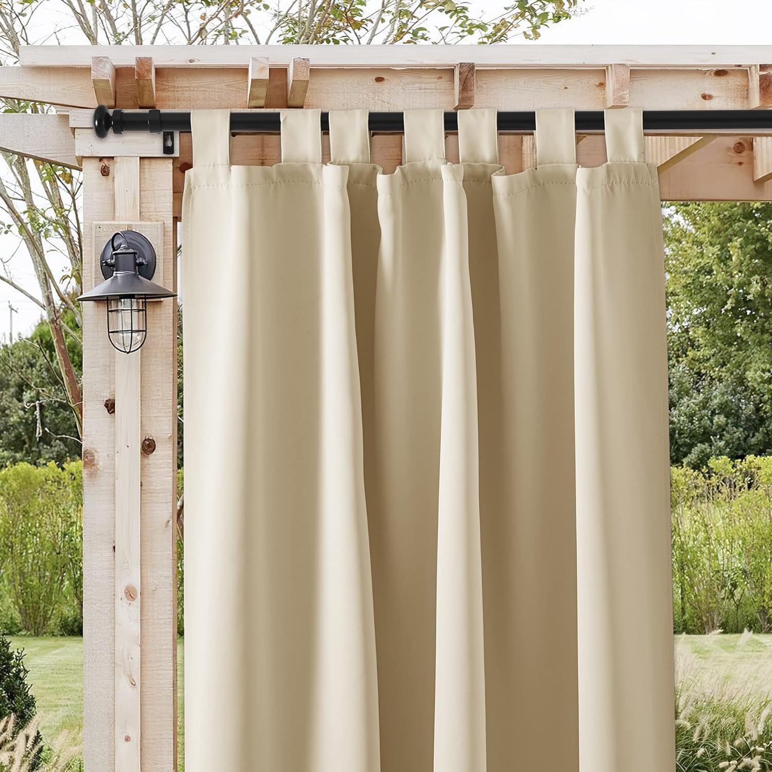 RYB HOME 1" Outdoor Curtain Rod for Patio, 72-144" Long Rust Proof Telescoping Single Window Drape Rod with Mount Brackets Oval Ball Finials for Corridor, Room Divider, Matt Black, 72" to 144"