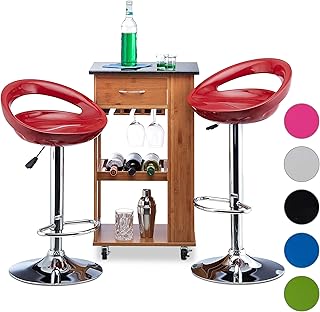 Relaxdays 10022888_47 Set 2 Sgabelli da Bar Altezza Regolabile, Girevoli, max. 120 kg in Metallo HxLxP: 99 x 46 x 39 cm Rosso