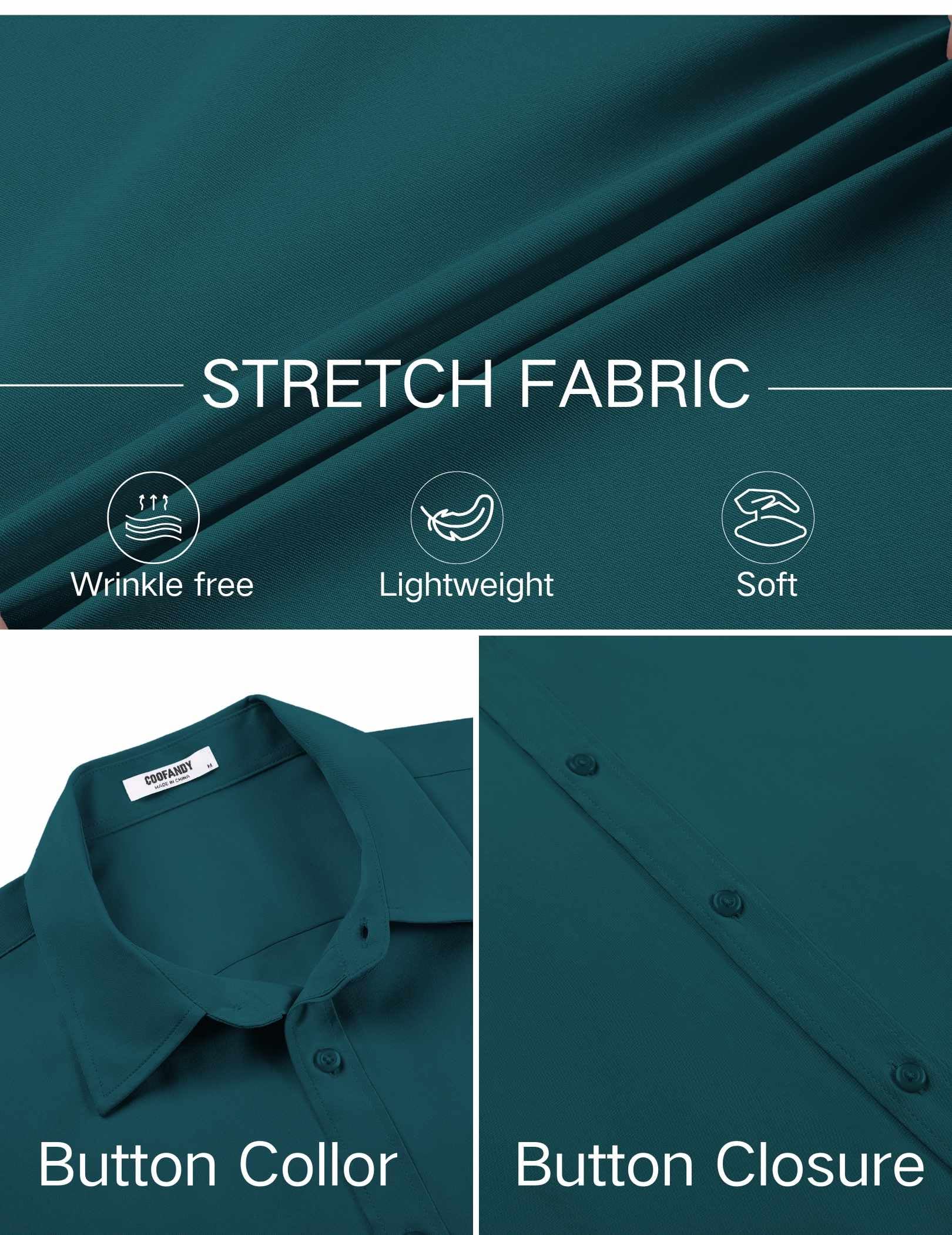 COOFANDY Men's Stretch Dress Shirts Short Sleeve Wrinkle Free Casual Button Down Shirts: Black 5X-Large