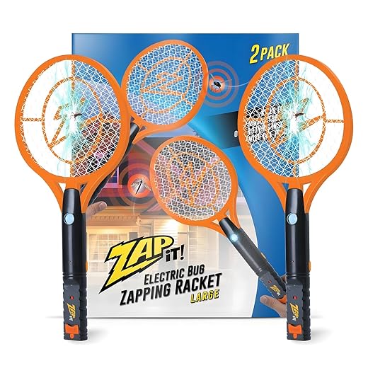 ZAP iT! Electric Fly Swatter Racket, Mosquito & Fly Zapper Racket - High Duty 4,000 Volt Electric Handheld Bug Zapper Racket - Fly Killer USB Rechargeable Indoor Safe - 2 Pack (Large, Yellow)