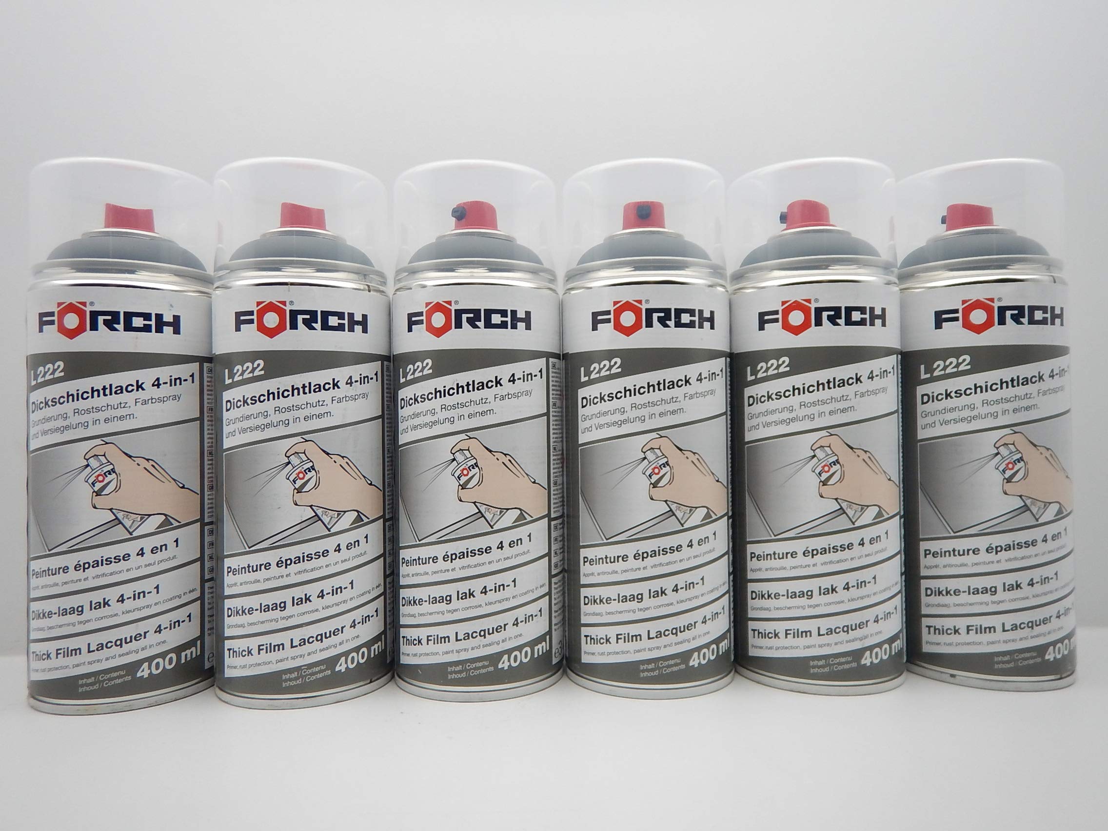 FORCH 4 in 1 RAL 7043 VERKEHRSGRAU B GRAU DICKSCHICHTLACK Lack Spray SPRAYDOSE 400ML (6)