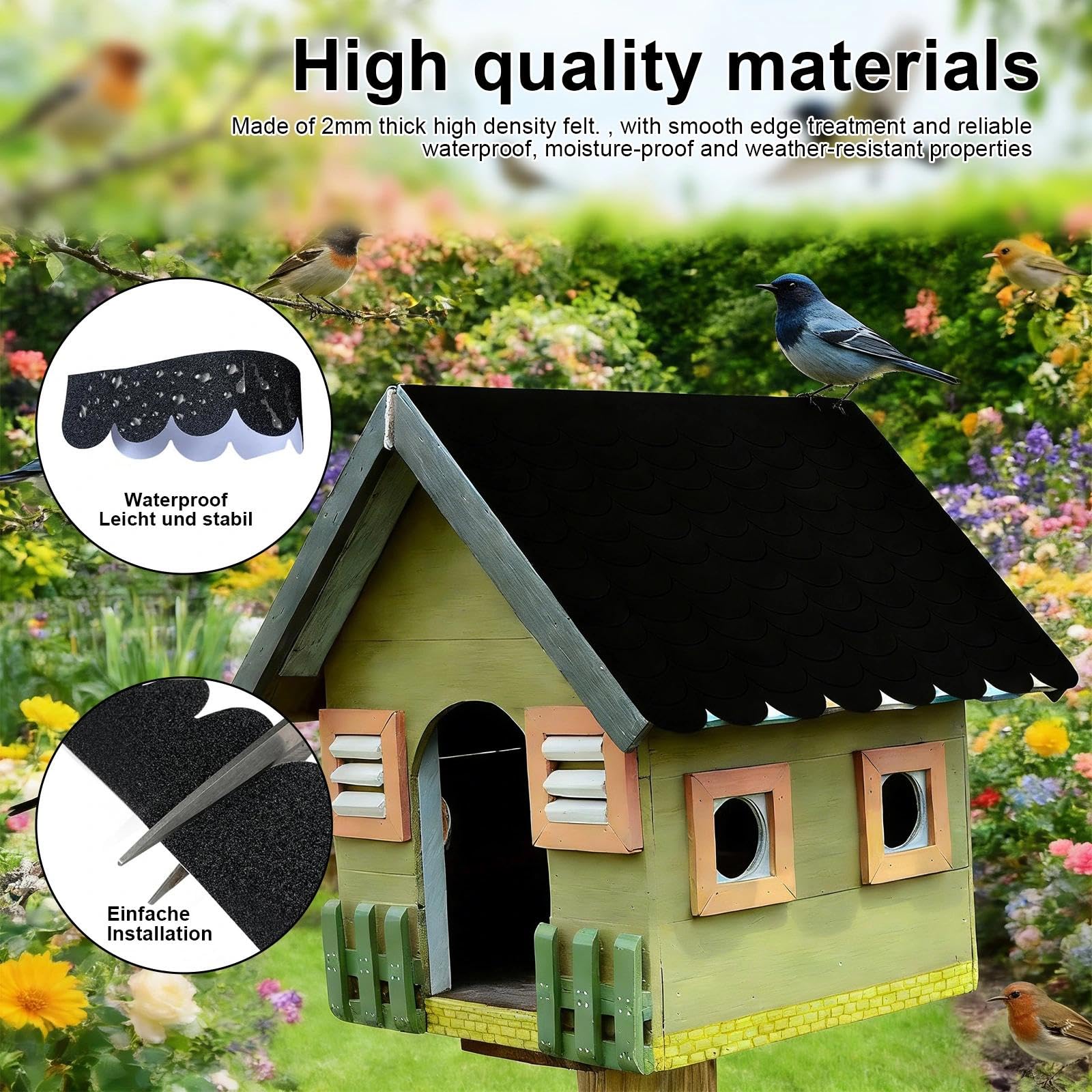 21 Piezas Tejas de Techo para Pajarera, Autoadhesivo Tejas de Fieltro Impermeables, Cortable Tela Asfáltica para Pajareras, Negro, para Pajareras, Casas para Conejos y Casas para Perros