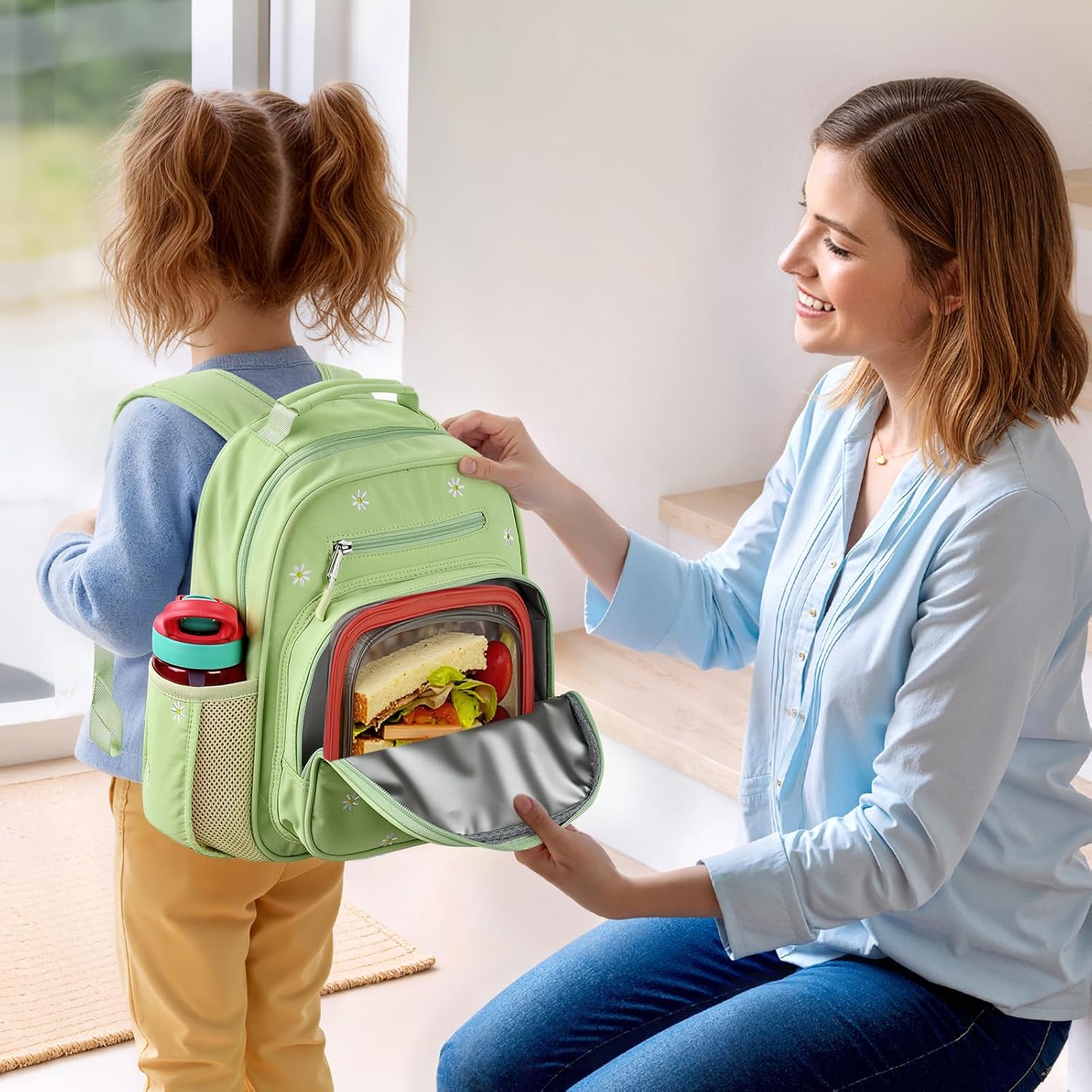 mibasies Toddler Backpacks for Girls 2-4: Quilted Backpack for Preschool Prek Daycare - Cute 12 Inches Bookbag for Little Kids Daisy Green