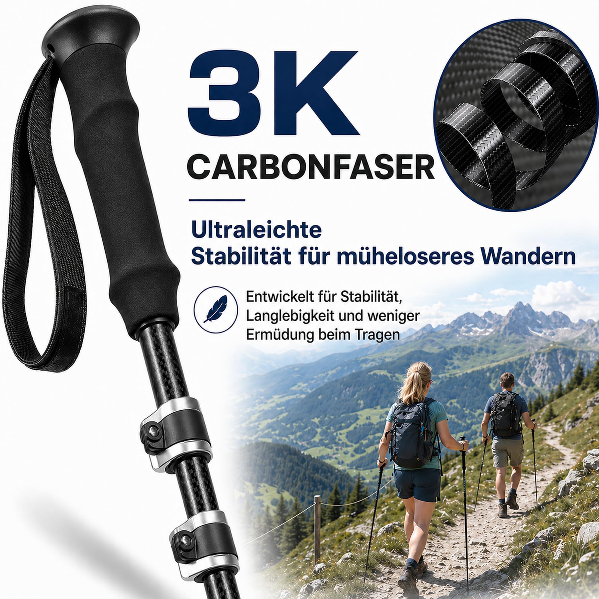 Faltbare Wanderstöcke 2 Stück aus Flugzeugaluminium mit Fliplocks | Leichte Trekkingstöcke mit Anti-Schock-System, Korkschaumgriffen & Zubehör für Wandern, Trekking, Camping und Reisen