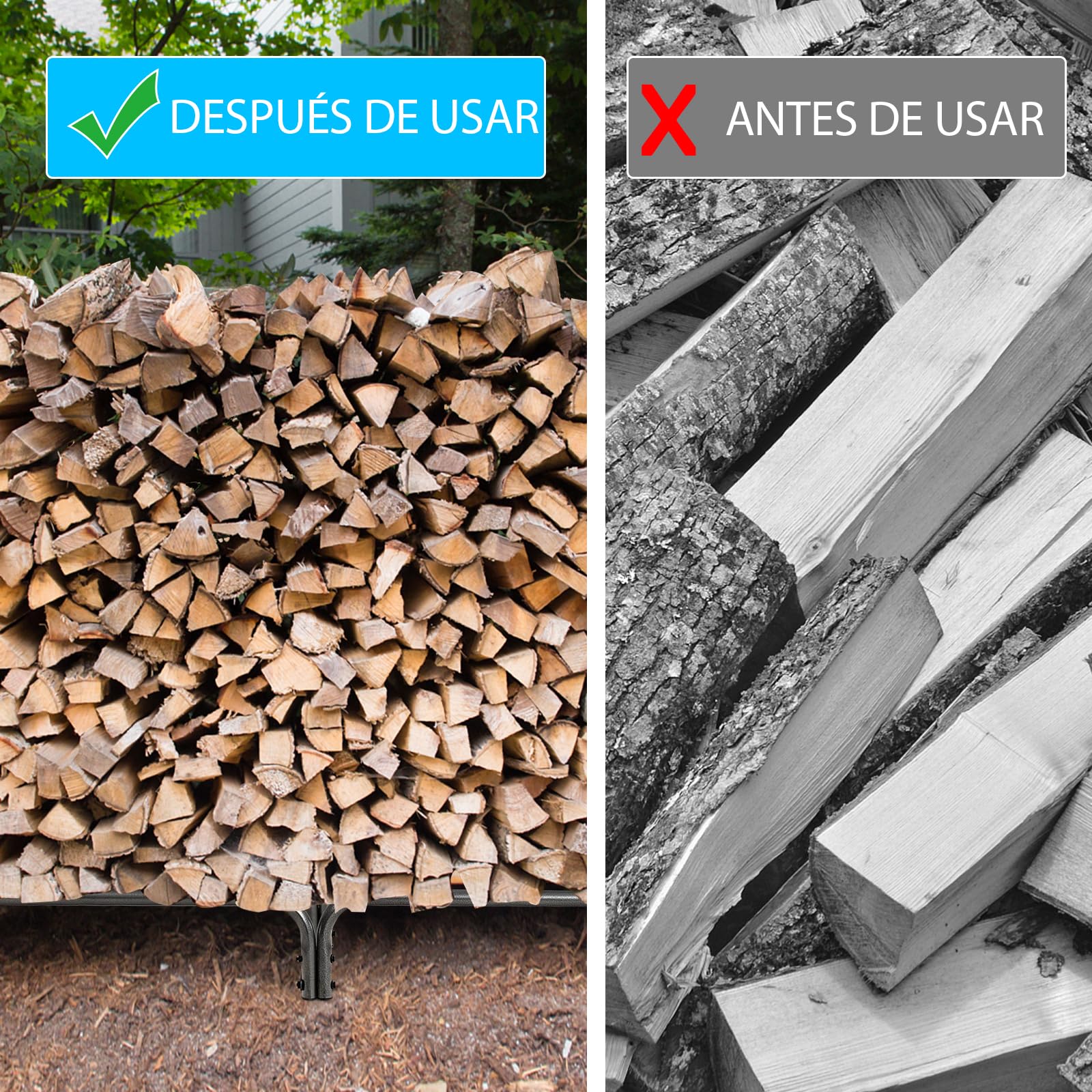 GYMAX Estantería para Leña para Chimenea con Cubierta Resistente a la Intemperie, Estable Estantería para Leña con Patas Antideslizantes, para Interior y Exterior, Color Negro (Longitud 240 cm)