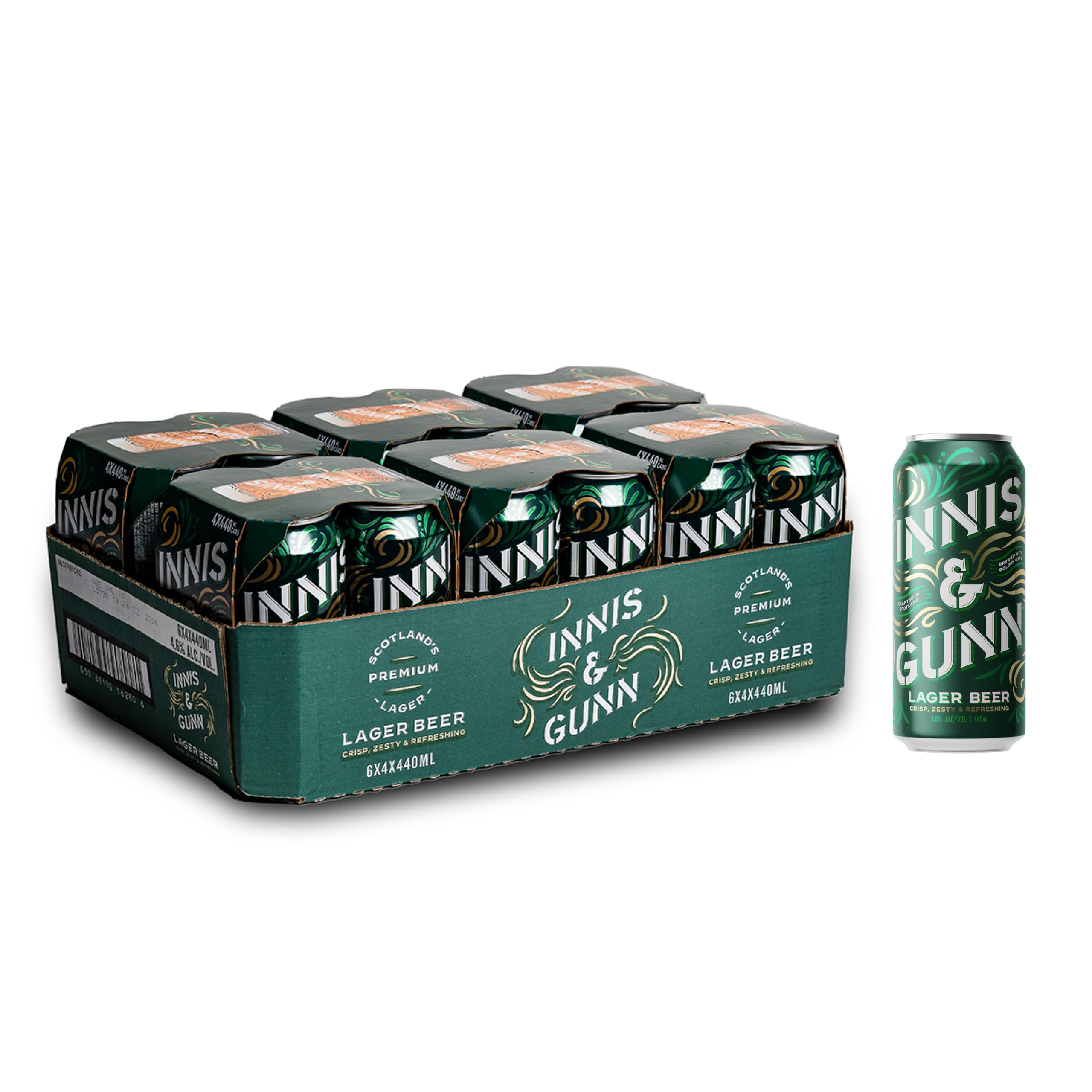 Innis & Gunn | Lager Beer | 24x440ml Cans | 4.6% ABV | Award Winning Scottish Lager Beer | Crisp & Refreshing
