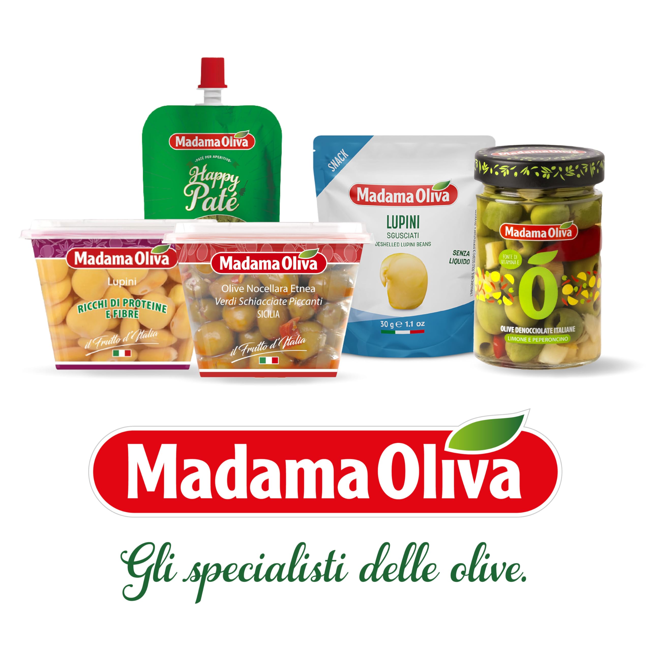 MADAMA OLIVA, Lupini Sgusciati, Ottimo Snack per Aperitivi, Ideale per le Insalate Miste e nelle Minestre, Senza Conservanti Aggiunti, 100% Made in Italy, Box da 20 Buste in Alluminio da 30 gr