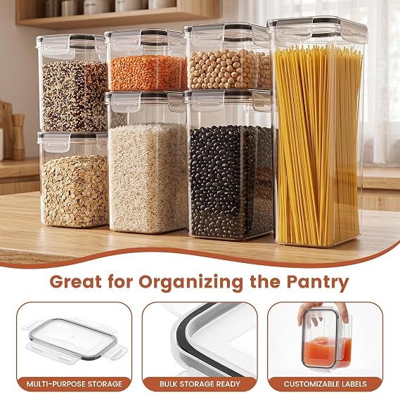 Airtight Cereal Storage Containers Pack of 7, Food Storage Containers with Lids,Spaghetti Storage Jar, Airtight Food Storage Container for Cereal, Pasta