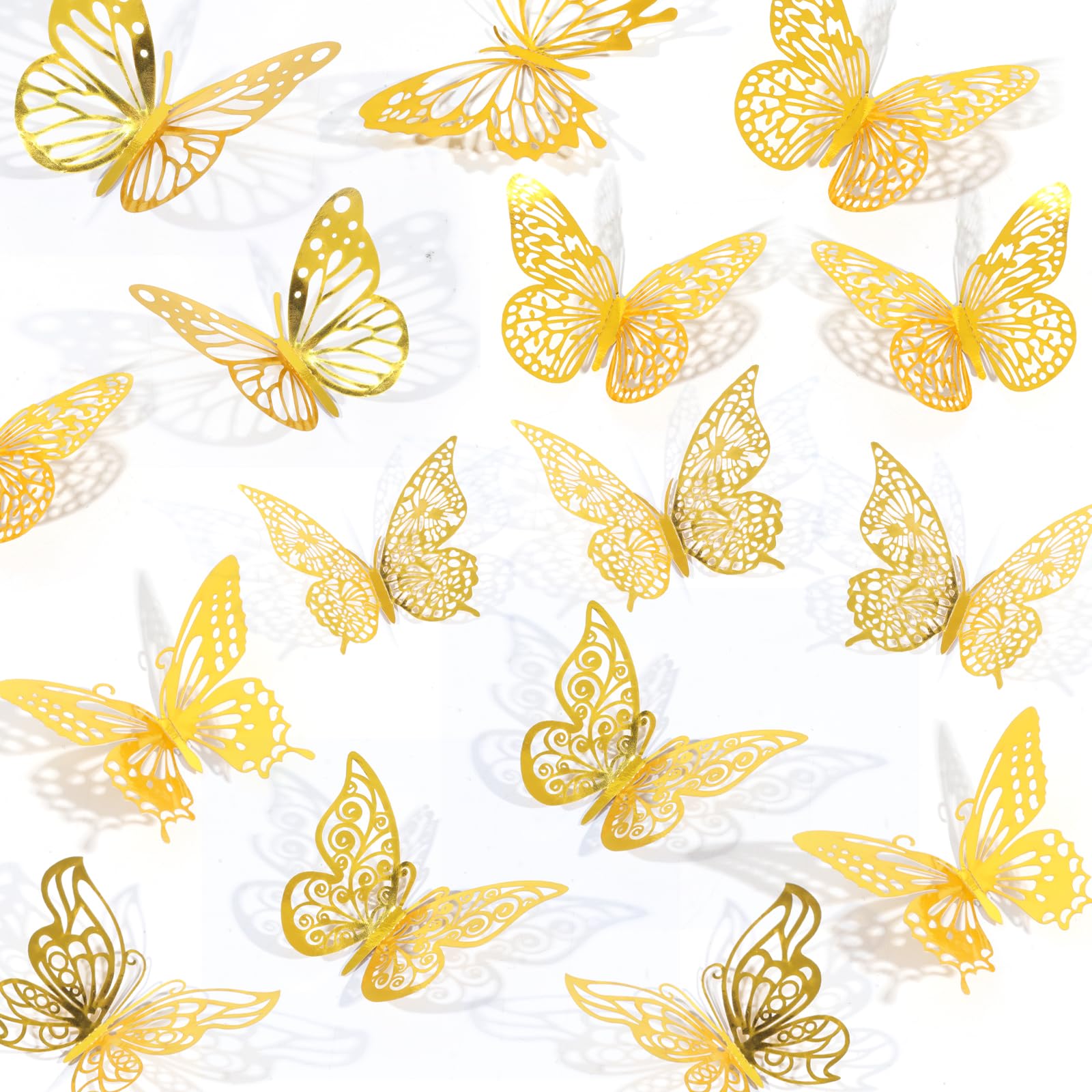 Rindion 84PCS 3D Butterfly Decorations, 3 Sizes 7 Styles Butterfly Wall Decor Gold Butterflies Decorations for Cake, Butterflies Party, Birthday, Wall
