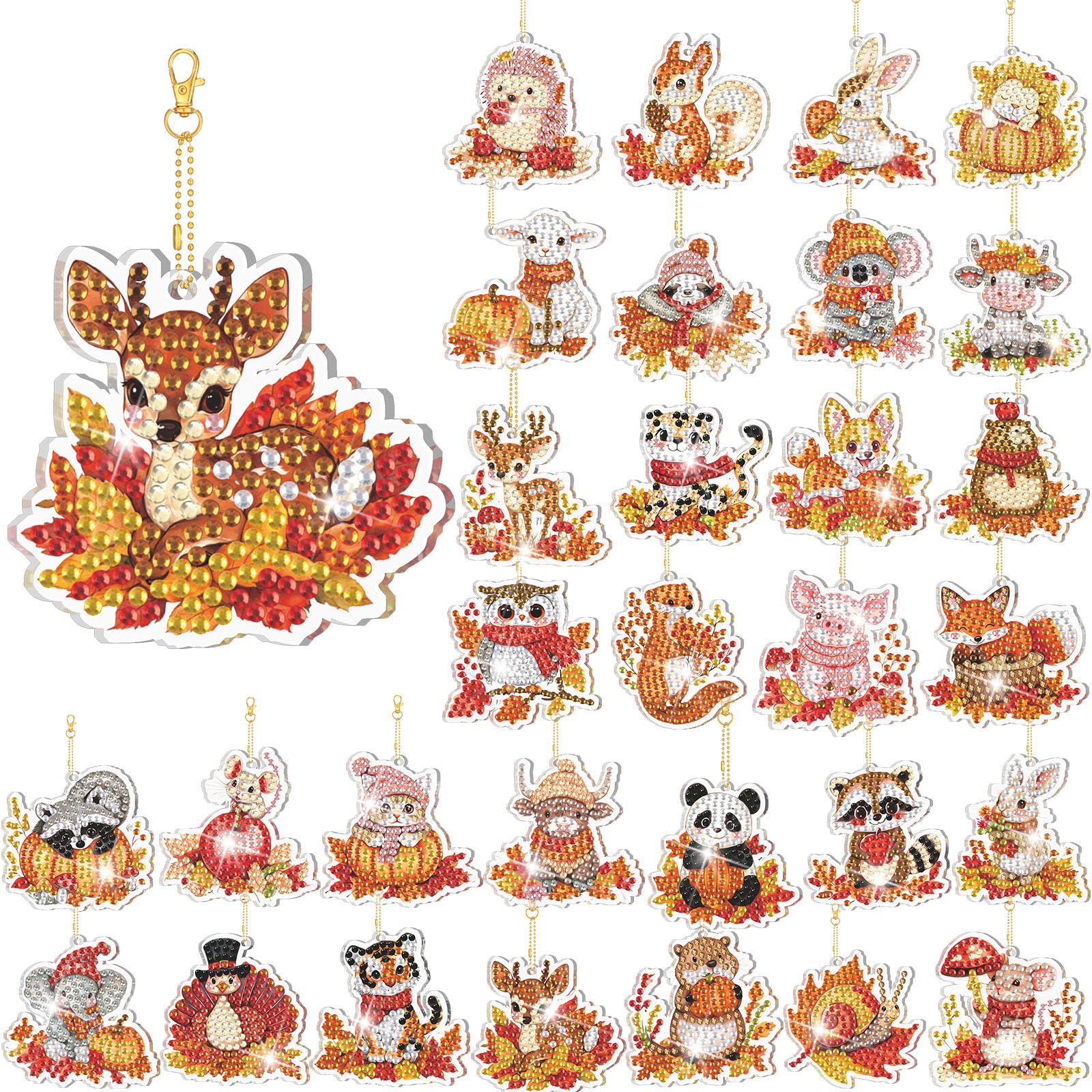 Porte-clés d'art diamant double face scintillants pour décoration d'arbre d'automne