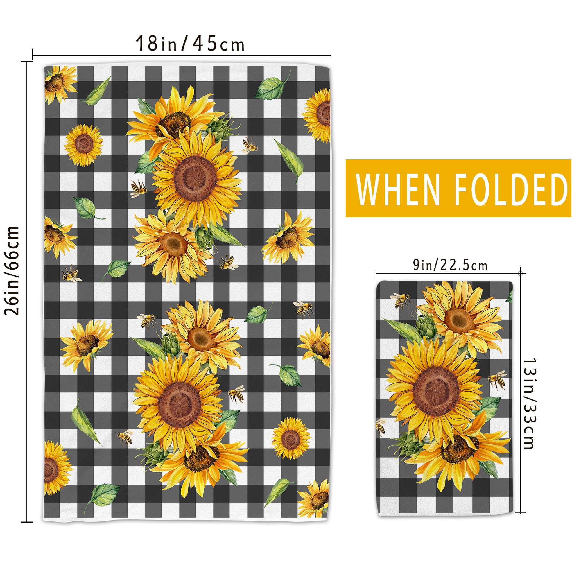 Unibyby Sunflower Kitchen Towels, You are My Sunshine Dish Towels Set of 2, Farmhouse Sunflower Kitchen Decor, Summer Floral Buffalo Plaid Yellow Hand Towels for Housewarming (18x26 Inches)