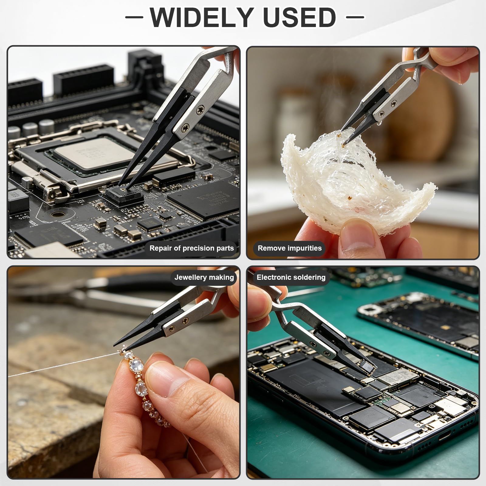 Edelstahl Präzisions 4 pezzi Pinzette di precisione per elettronica, Pinzette con Punta in Plastica in Acciaio Inox, per elettronica, gioielli, artigianato, laboratorio, hobby