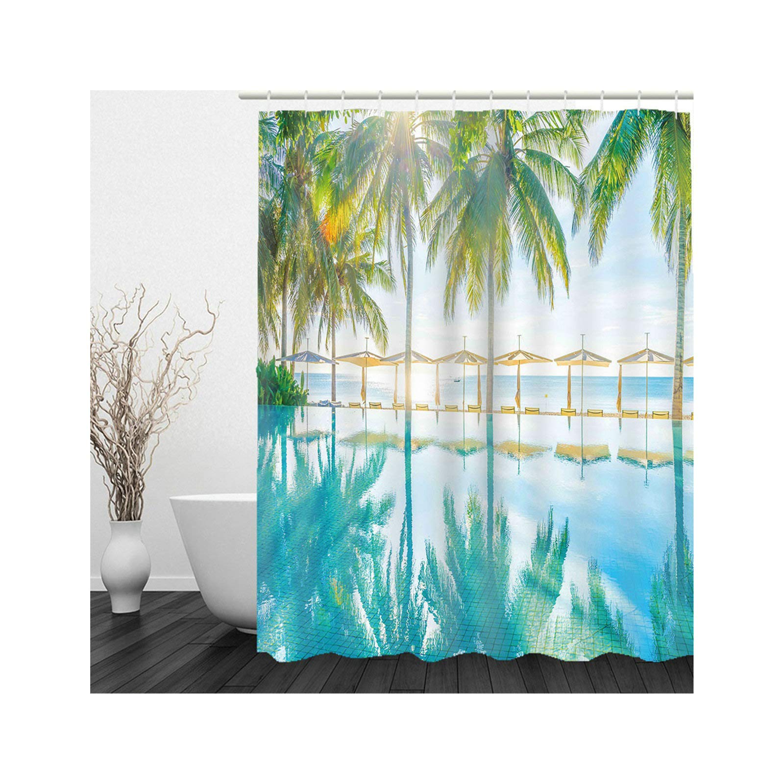 Rideau de douche cocotier bord de mer pour transformer votre baignoire en oasis