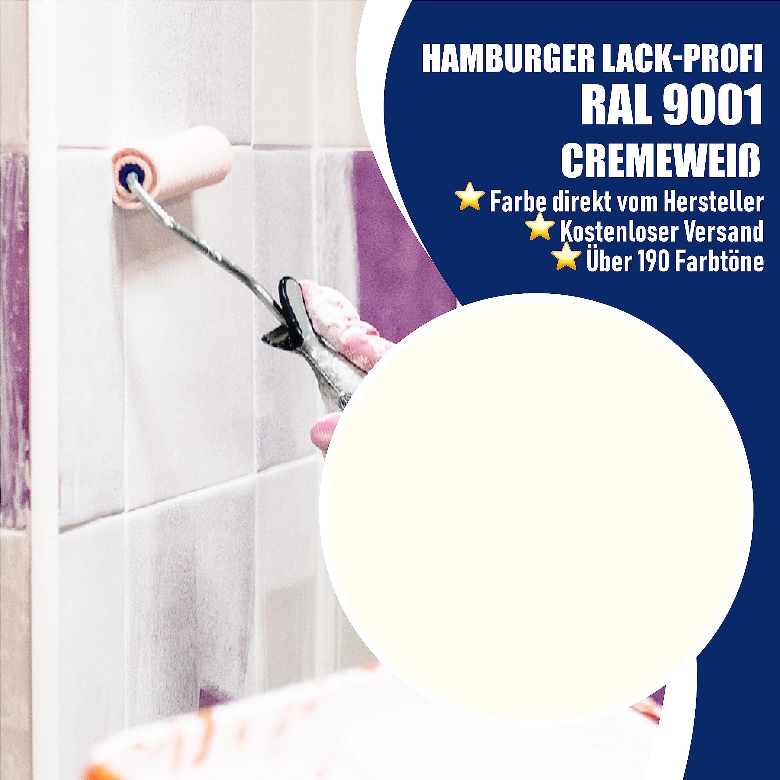 Hamburger Lack-Profi Fliesenlack GLÄNZEND Cremeweiß RAL 9001 Fliesenfarbe (1 L)