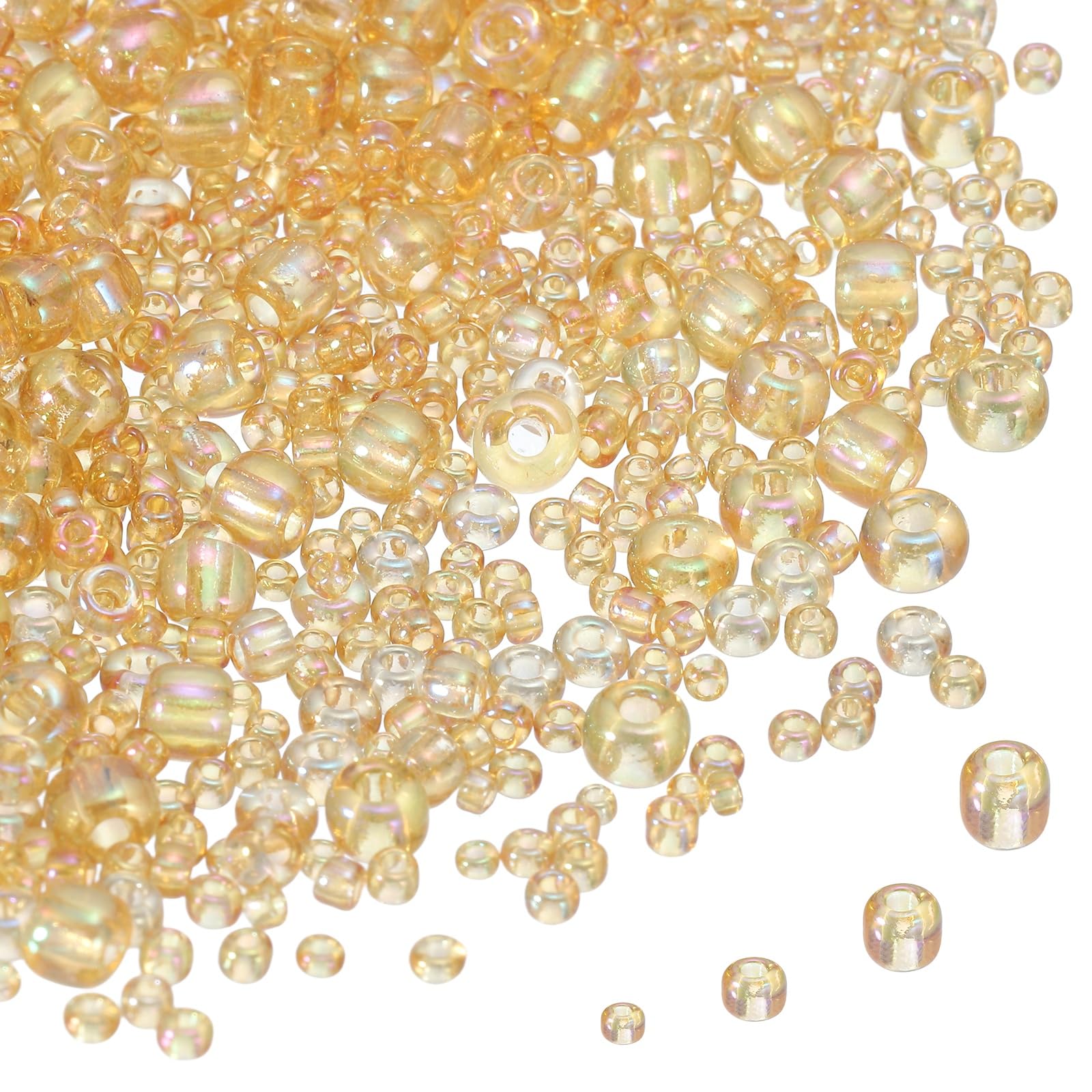 sourcing map 5888pcs Iridescent Glass Seed Beads 1.5/2/3/4mm Acrylic Round Bugle Beads for DIY Jewelry Craft Plants Making Fabric Felt Ornaments, Gold
