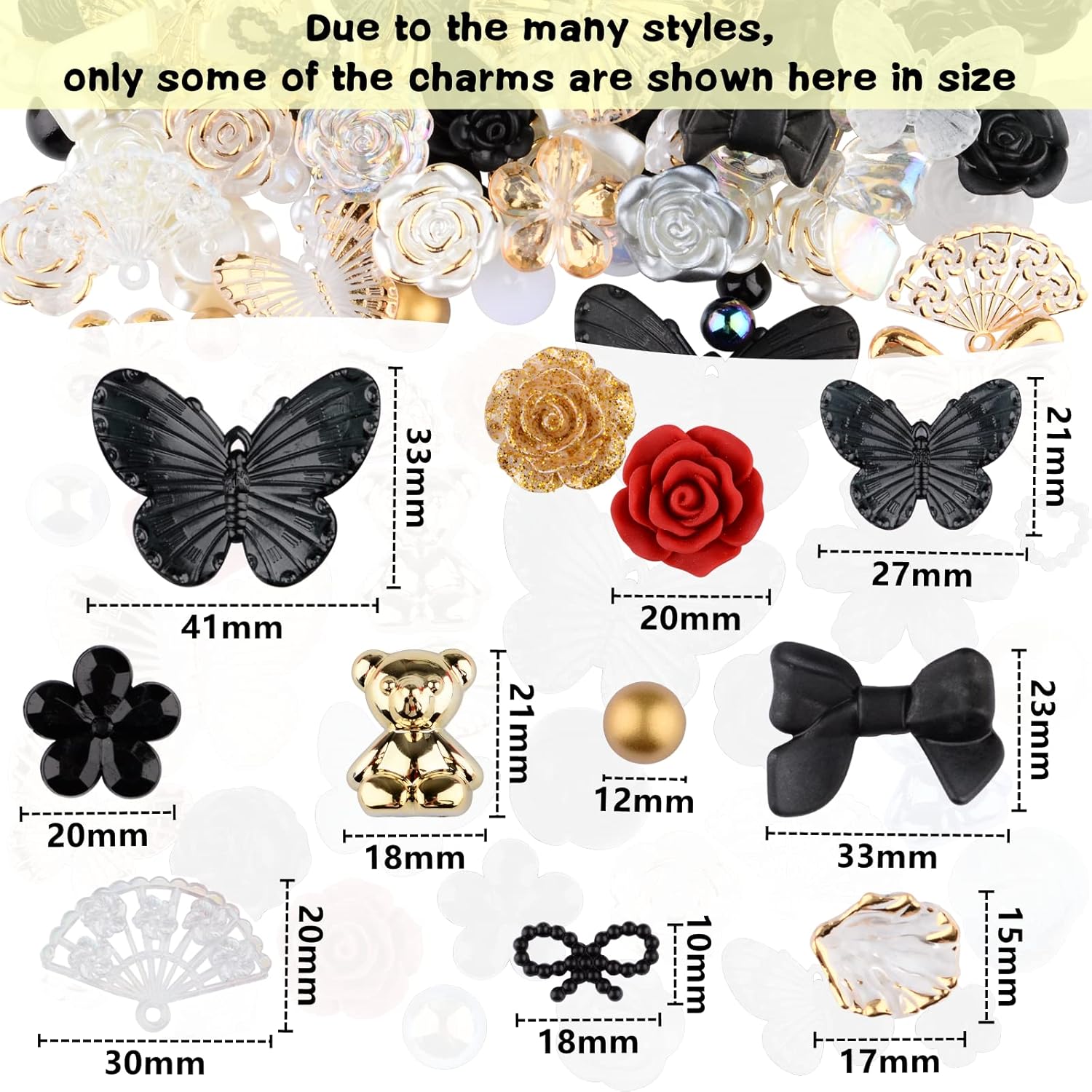 350 Pieces 3D Resin ABS Colorful Rose Flower Bows Butterfly Charms with Flatback Half Round Pearl Beads for Bracelet Earring Necklace Craft DIY Making Supplies - Image 3