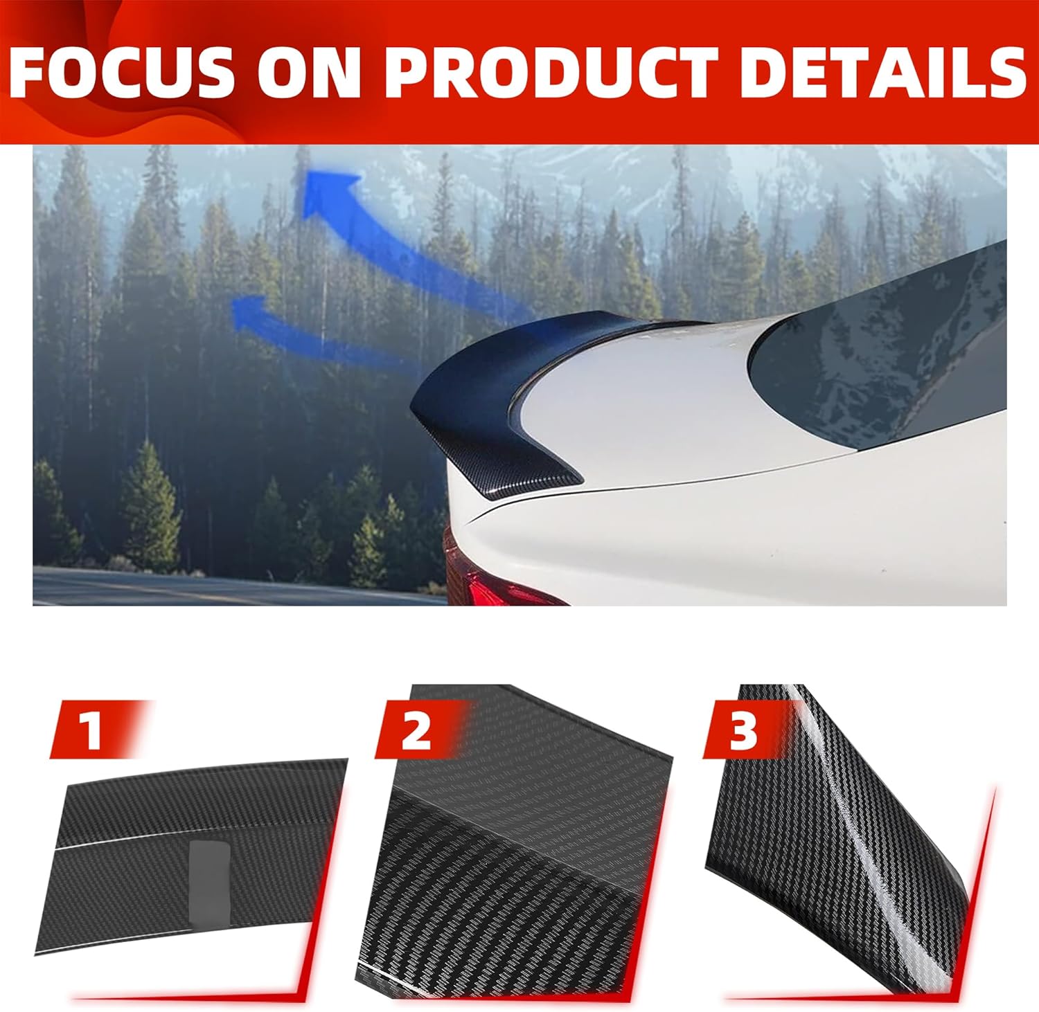 ECOTRIC Rear Trunk Spoiler Wing Lid Compatible with 14-20 Lexus IS200T IS250 IS300 IS350 Carbon Fiber Style Durable Plastic