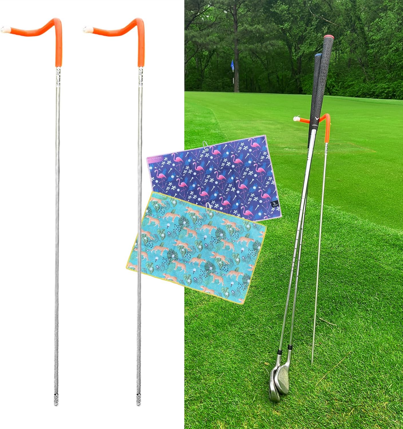 2 Pack V-Shaped Golf Club Stand With Golf Towels Set of 2 Keeps Your Clubs Clean, Dry & Visible, V-Stick Club Stand Made of Highly Durable Stainless Steel - Easy to Carry Golf Club Holder
