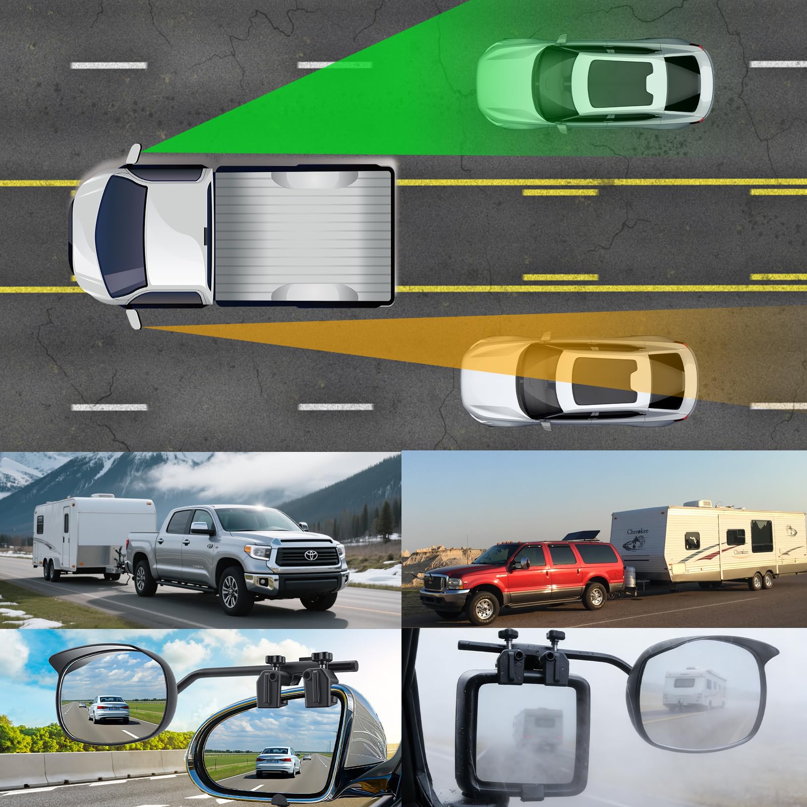 Wohnwagen Spiegel, 2 Stück Caravan Spiegel, Außenspiegel Wohnwagen Universal, Abschleppspiegel mit Regenschutz Sonnenblende, Auto Zusatzspiegel für Caravan, Wohnmobil, Alle Gängigen Fahrzeugtypen