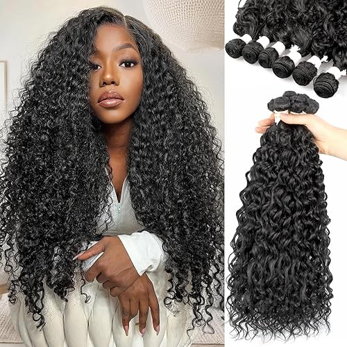 Water Wave Hair Bundles 100% Pure Protein Silk Curly Bundles 18 20 22 Inch 6 Bundles 310g Synthetic Soft Natural Look Human Hair Feel Wet and Wavy Hair Extensions Natural Black