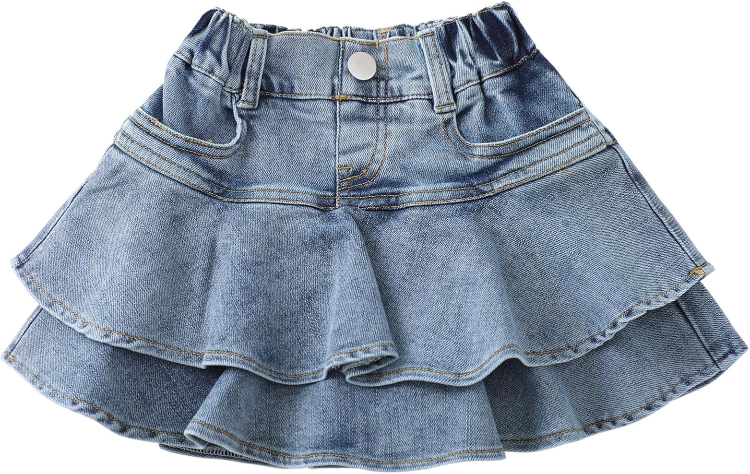 Flofallzique Little Girl's Denim Skirts Mini Flared Pleated Toddler Jean Skorts with Shorts Underneath