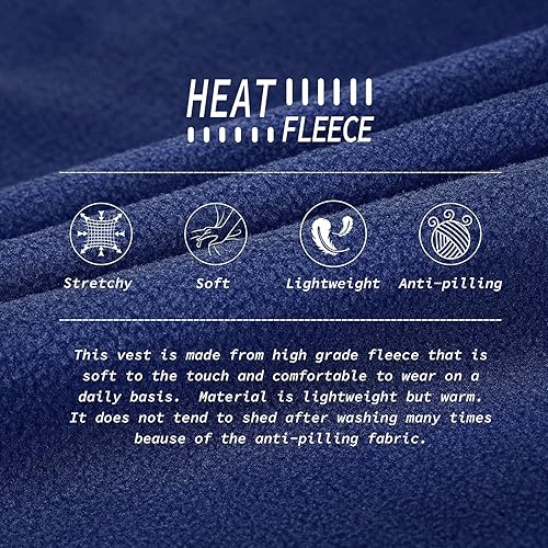 Miniatura 4 de 33,000ft Chaleco de forro polar para hombre, ligero, cálido, con cremallera, bolsillos con cremallera, chaqueta sin mangas para invierno