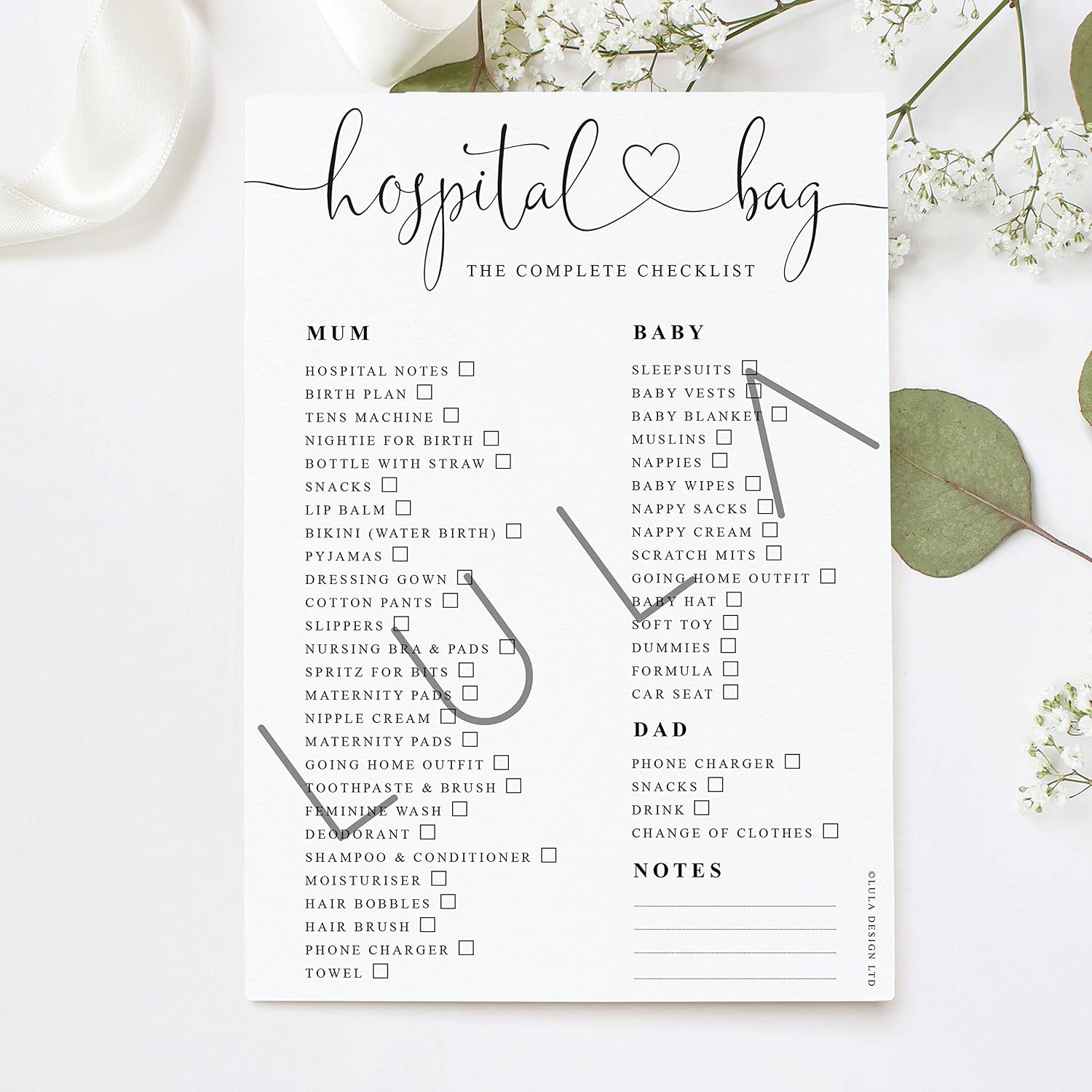 Hospital Bag Complete Checklist A4 or A5 PRINT, Birth...