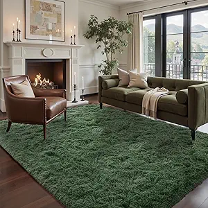 6x9 Green Area Rugs for Living Room Fluffy Shag Rug,Plush Bedroom Grass Carpet for Kids Teens Indoor Classroom Home Decor Aesthetic